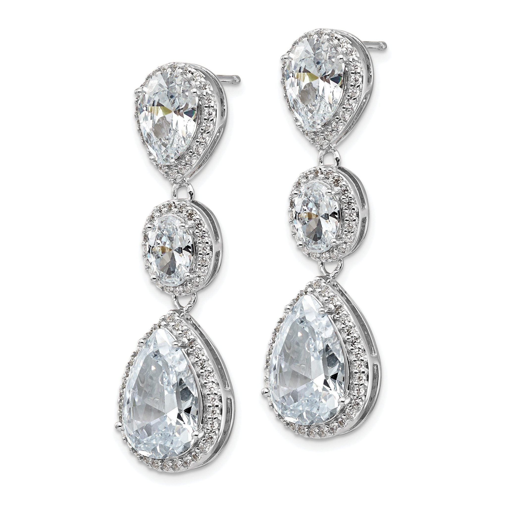 Cheryl M Sterling Silver Rhodium-plated Brilliant-cut Three Teardrop CZ Halo Post Dangle Earrings Secondary image