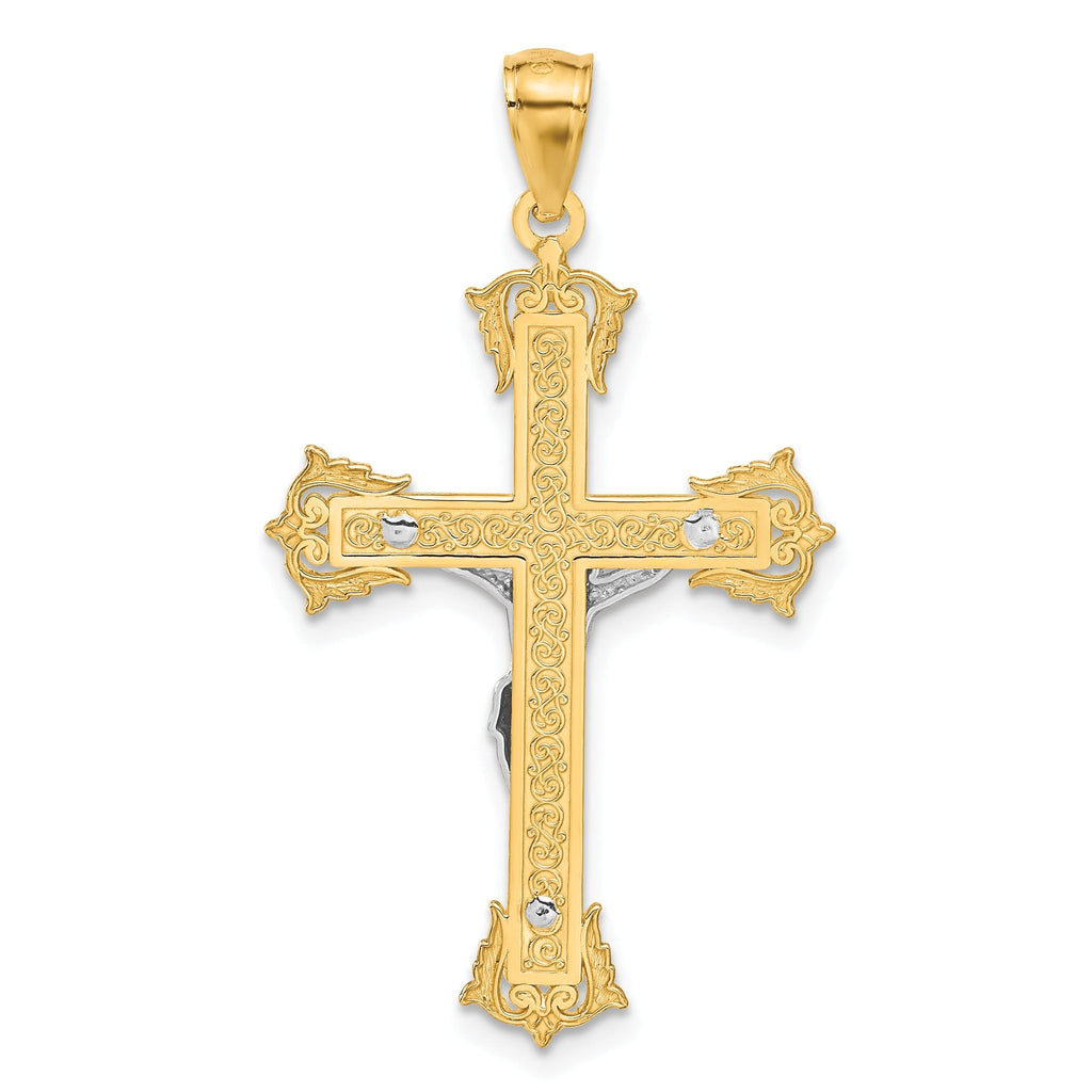 14K Two-Tone Gold Crucifix Pendant with Solid Cast Design