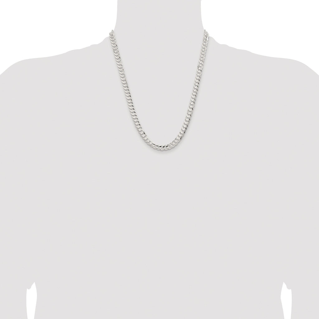 Sterling Silver Rhodium-plated 6.75mm Concave Beveled Curb Chain