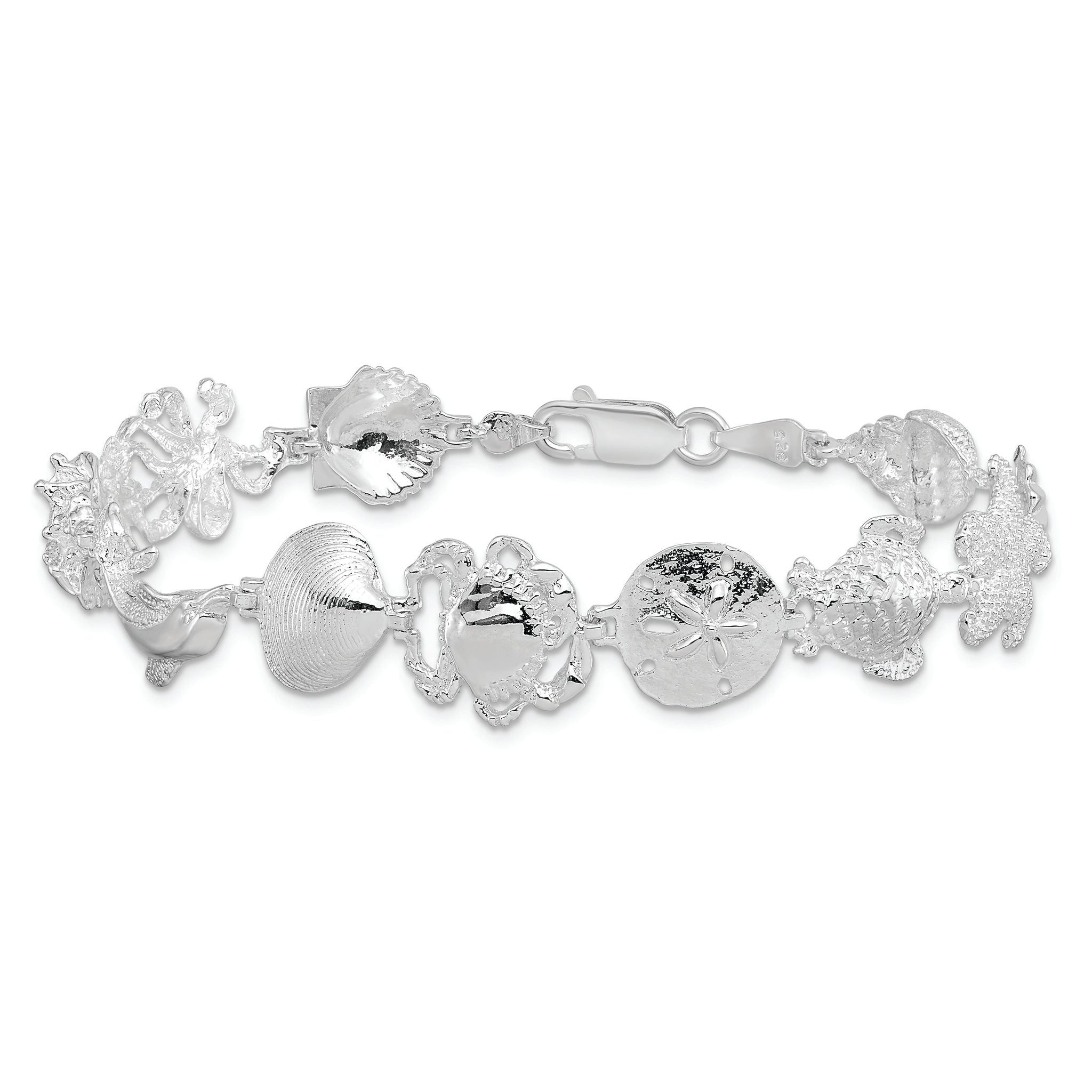 De-Ani Sterling Silver Rhodium-plated Polished Multi-Shell and Sealife Bracelet