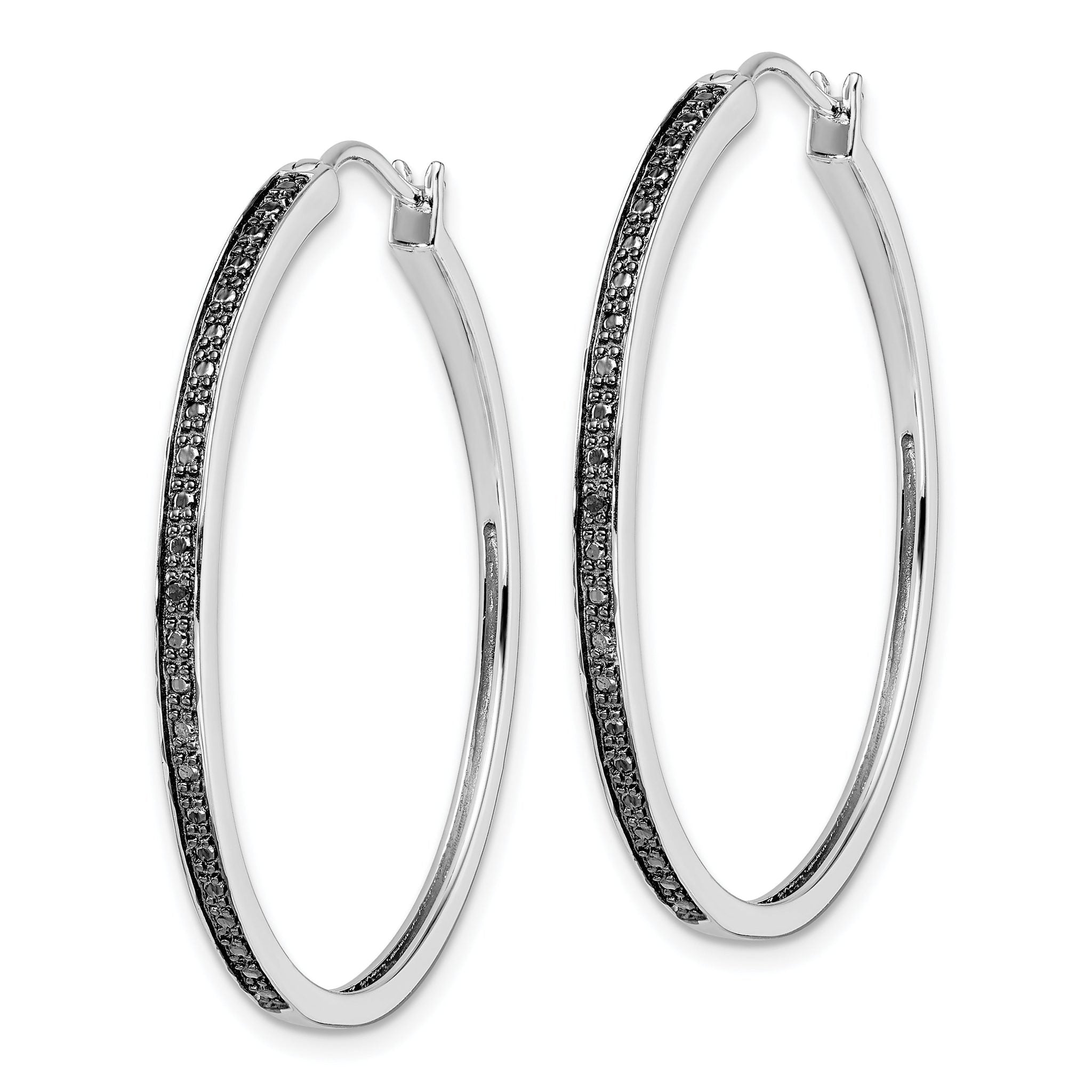 White Night Sterling Silver Black Diamond Hoop Earrings, Rhodium-Plated, Gift-Ready Secondary image