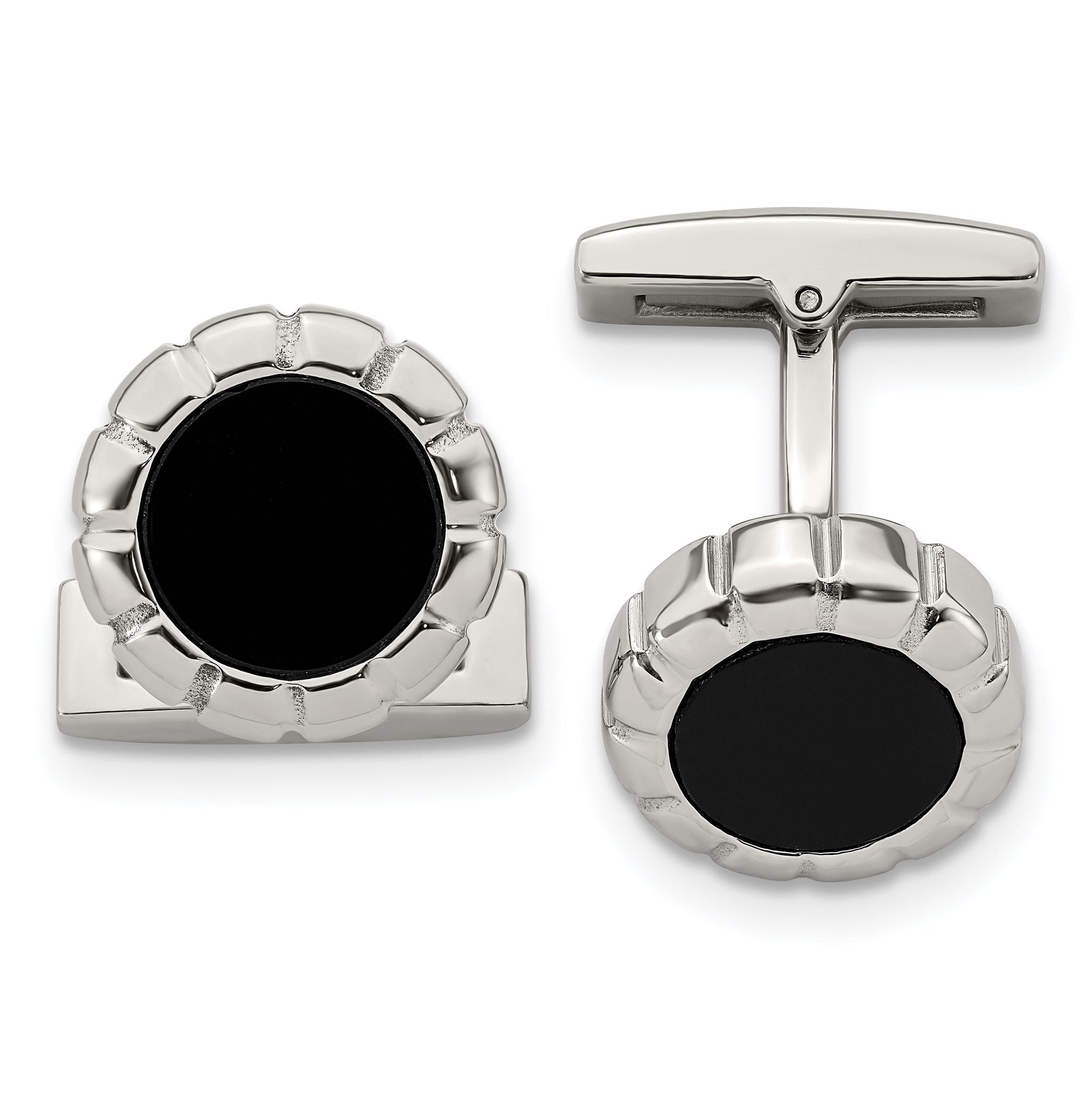 Scalloped Edge Cufflinks in Black IP Stainless Steel