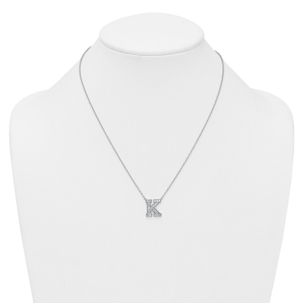 14k White Gold 1/2 carat Lab Grown Diamond VS+ F+ Complete Letter K 18 inch Initial Necklace
