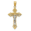 14K Two-Tone Gold Inri Crucifix Pendant with Lacy-Edge Design 35mm