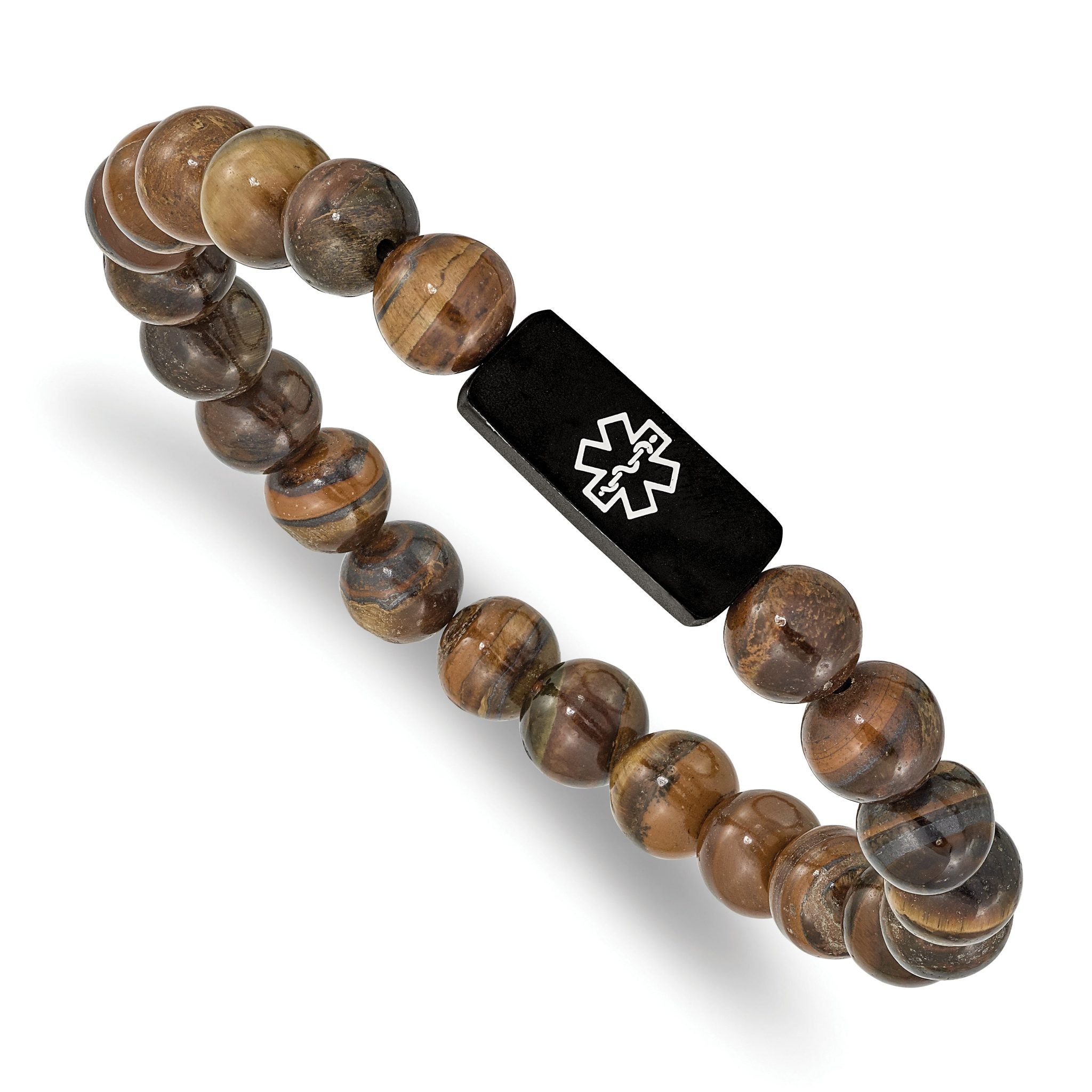 Stainless Steel Brushed Black IP Medical ID Tiger's Eye Stretch Bracelet Main image