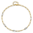 14K Two-tone Paperclip Link 9 inch Plus 1 inch Extender - Total 10 inch Anklet