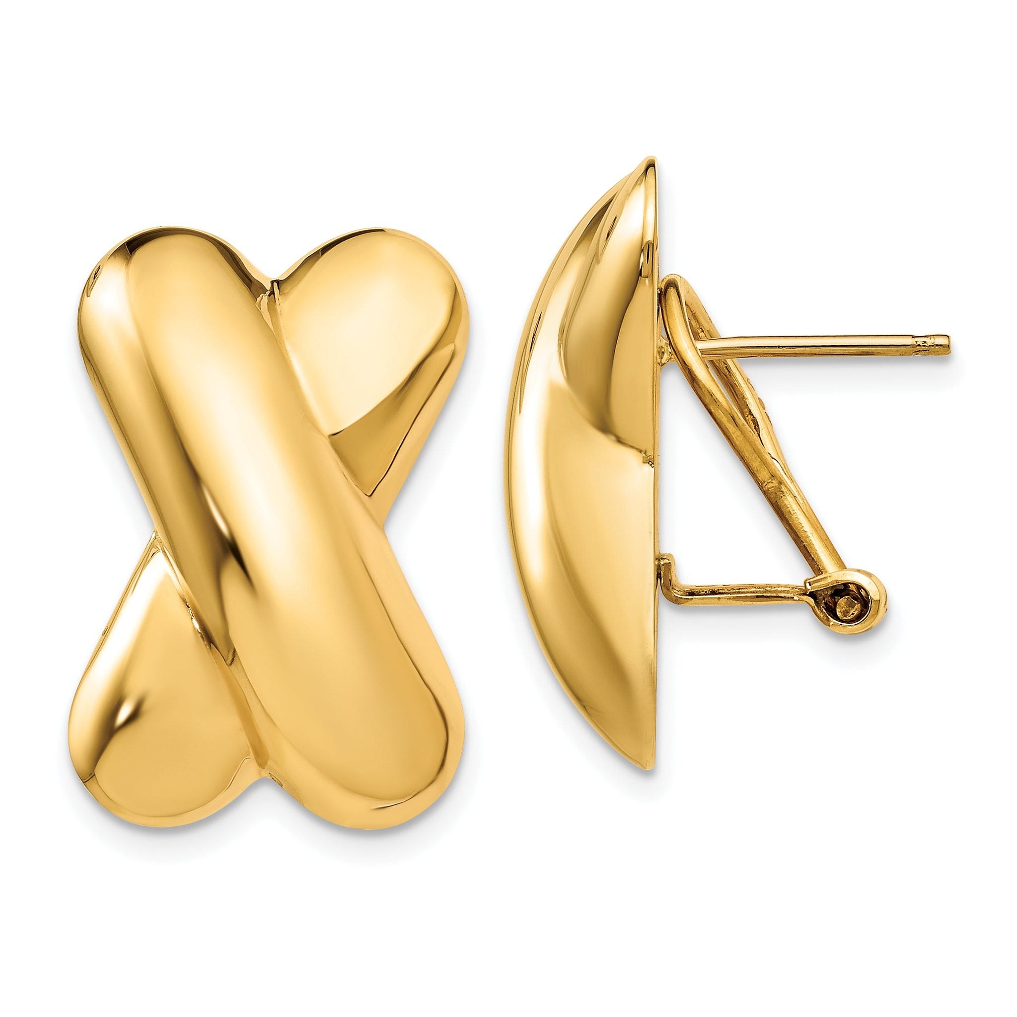 14K Gold Polished X Button Earrings with Omega Back Main image