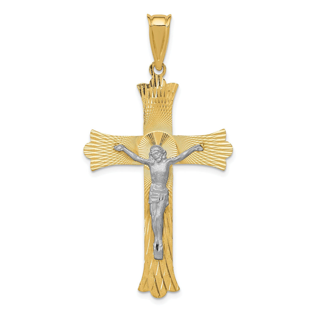 14K Two-Tone Gold Crucifix Pendant with Polished Satin Finish Elegant Religious Jewelry