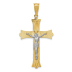 14K Two-Tone Gold Crucifix Pendant with Polished Satin Finish Elegant Religious Jewelry