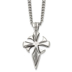 Stainless Steel Dagger Cross Pendant Necklace with Polished Antiqued Finish