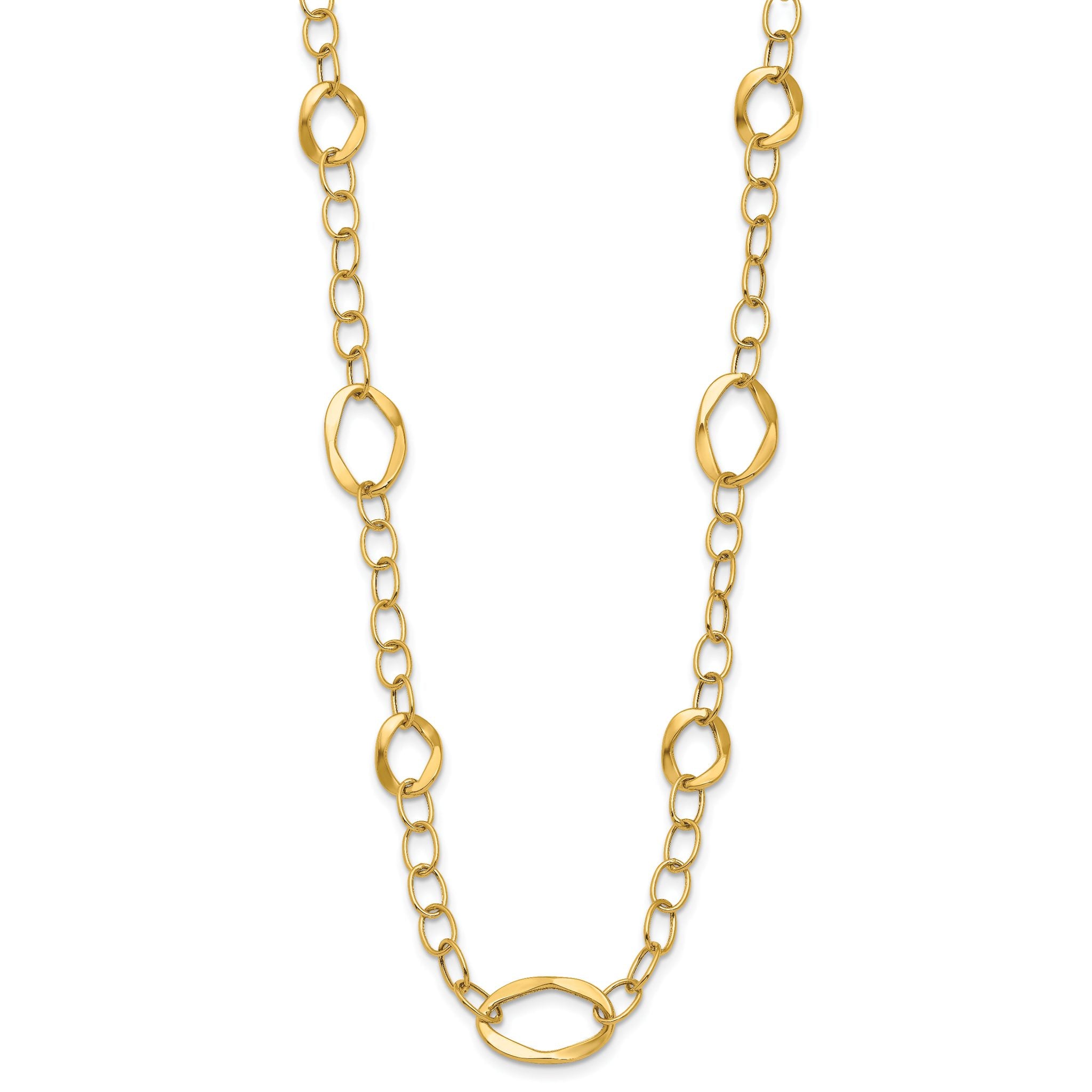 14K Gold Fancy Link Necklace with Polished Finish and Extender Secondary image