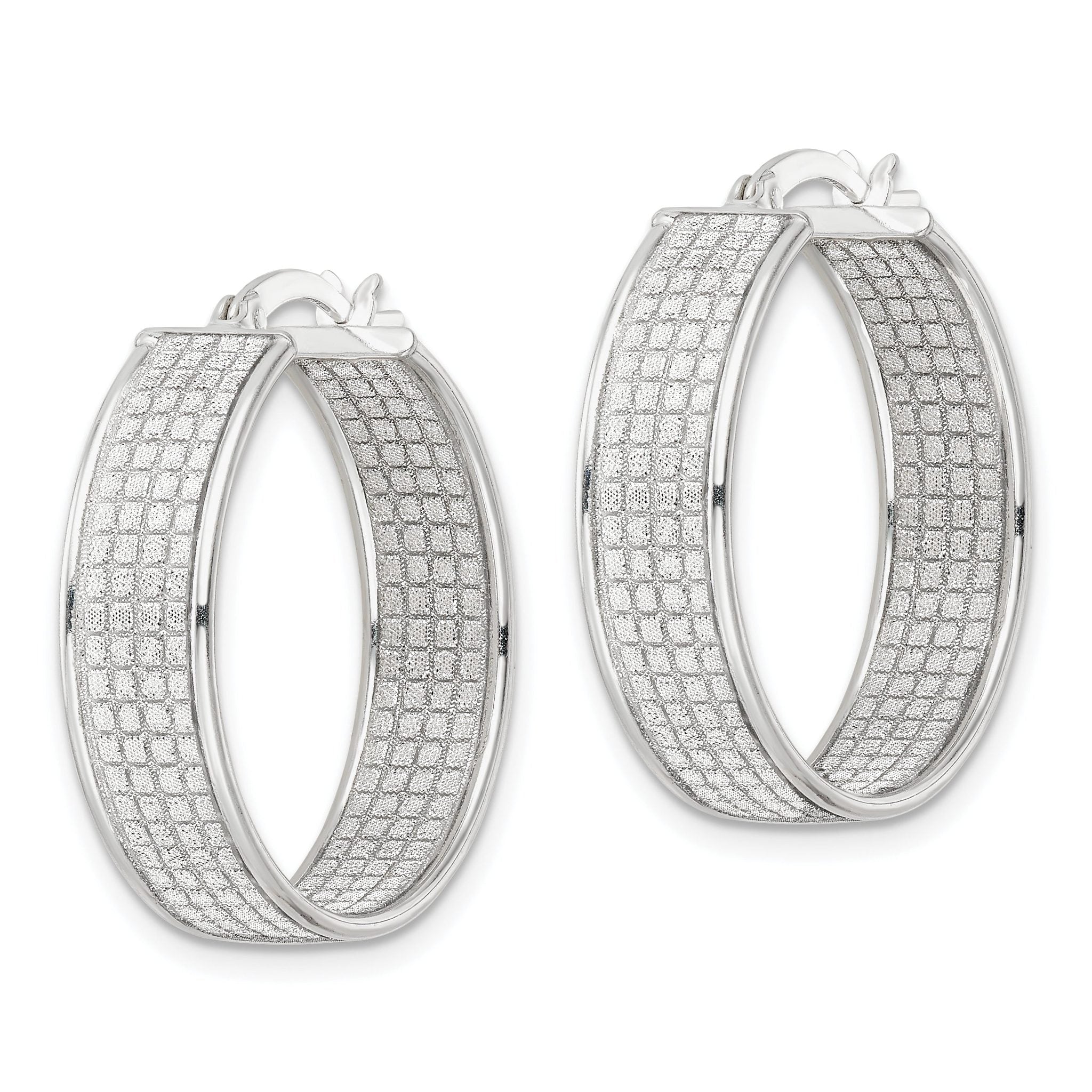 Sterling Silver Polished Fabric Glitter 6.85mm Round Hoop Earrings Secondary image