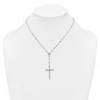 Sterling Silver Rhodium-plated Polished Fancy CZ Latin Cross 16 Inch with 2 Inch Extension Necklace