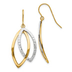 14K Two-Tone Gold Shepherd Hook Earrings with Polished Textured Finish
