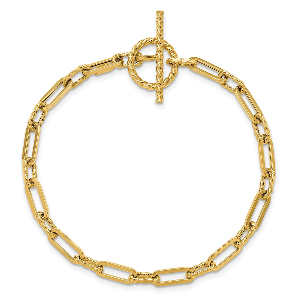14K Polished and Twisted Fancy Link Toggle Bracelet