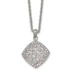 Clear & Pink CZ Square Pendant Necklace in Stainless Steel