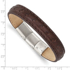 Stainless Steel Polished Brown Leather with . ext Bracelet