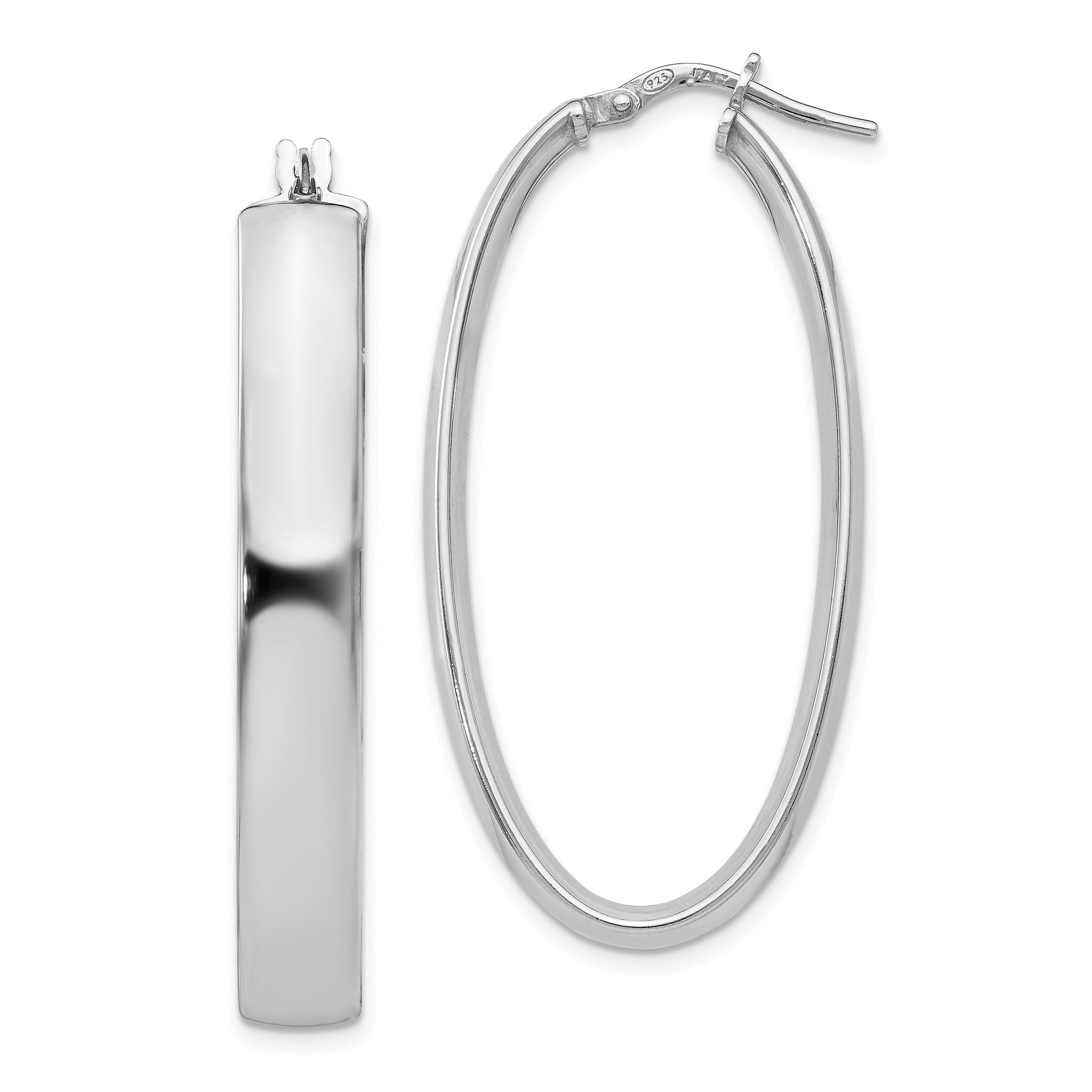 Sophia Jewelers Sterling Silver Oval Hoop Earrings with Rhodium Finish Main image