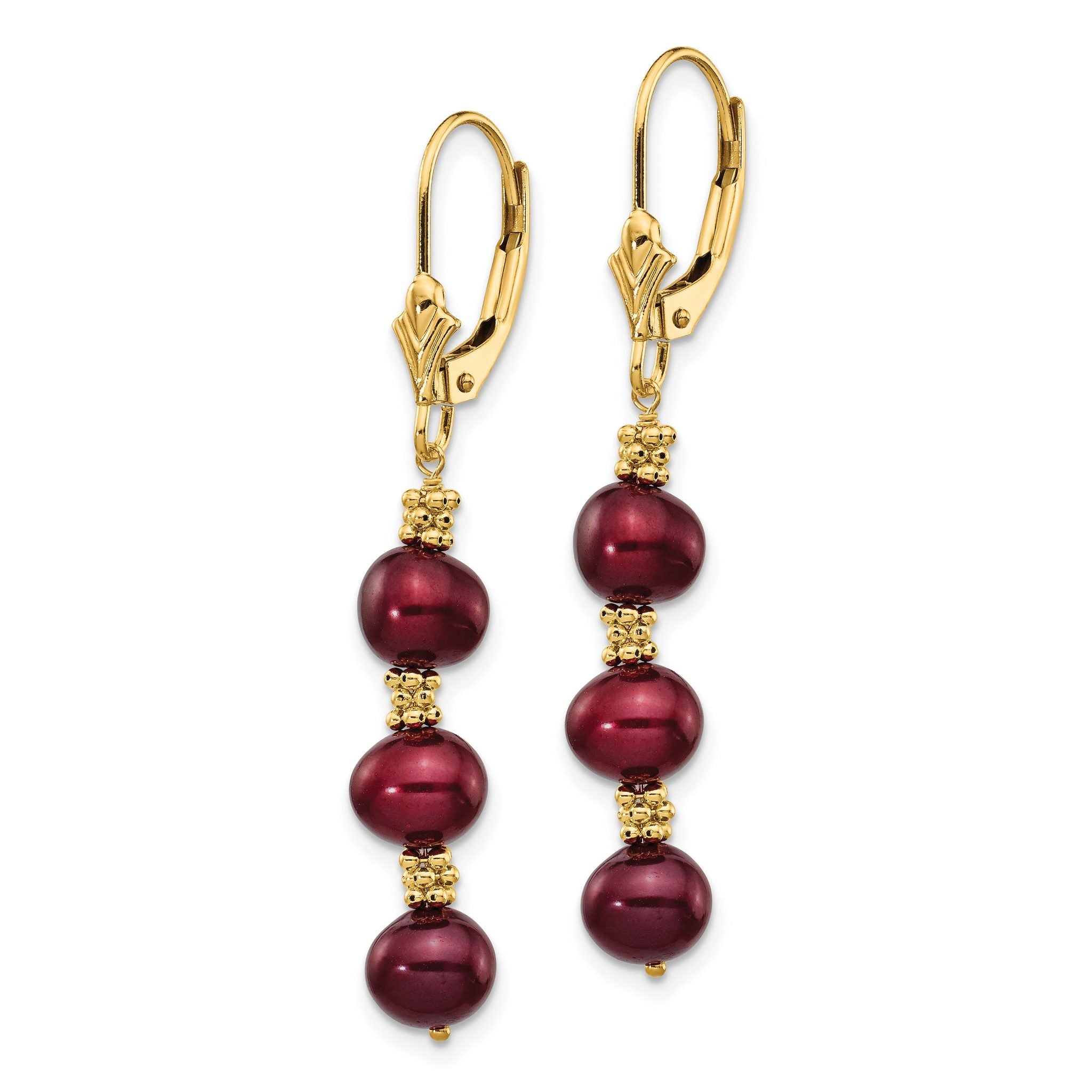 14K 5-6mm Coffee Brown Semi-round FW Cultured Pearl Leverback Earrings Secondary image