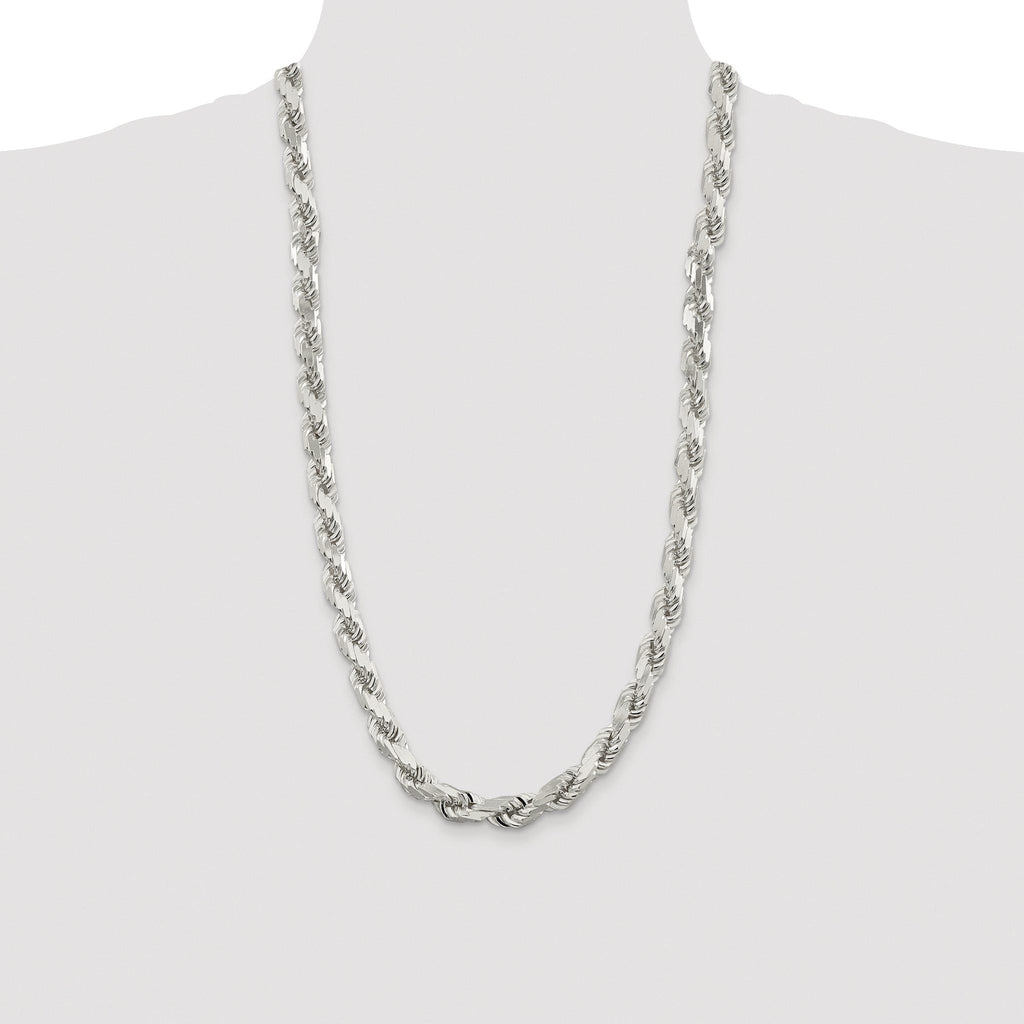 Sterling Silver Rhodium-plated 9.0mm Diamond-cut Rope Chain