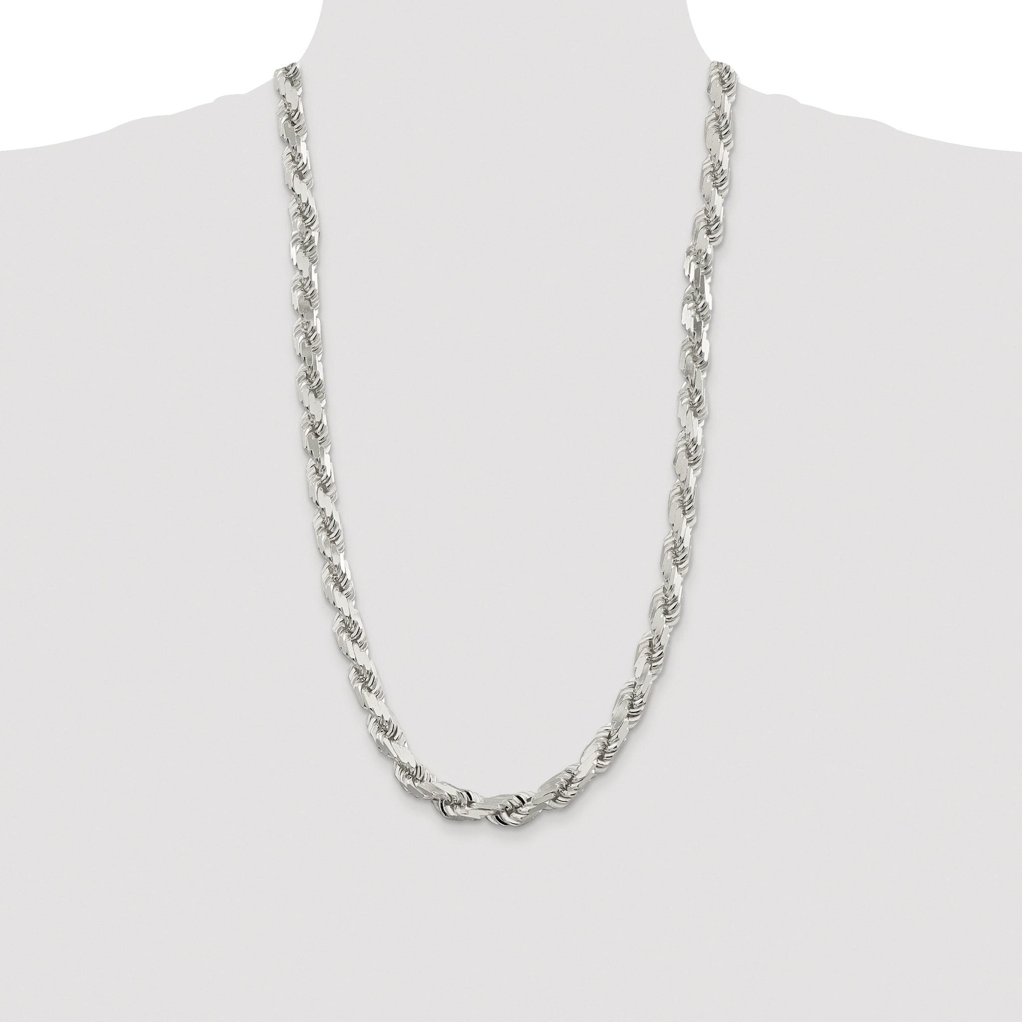 Sterling Silver Rhodium-plated 9.0mm Diamond-cut Rope Chain