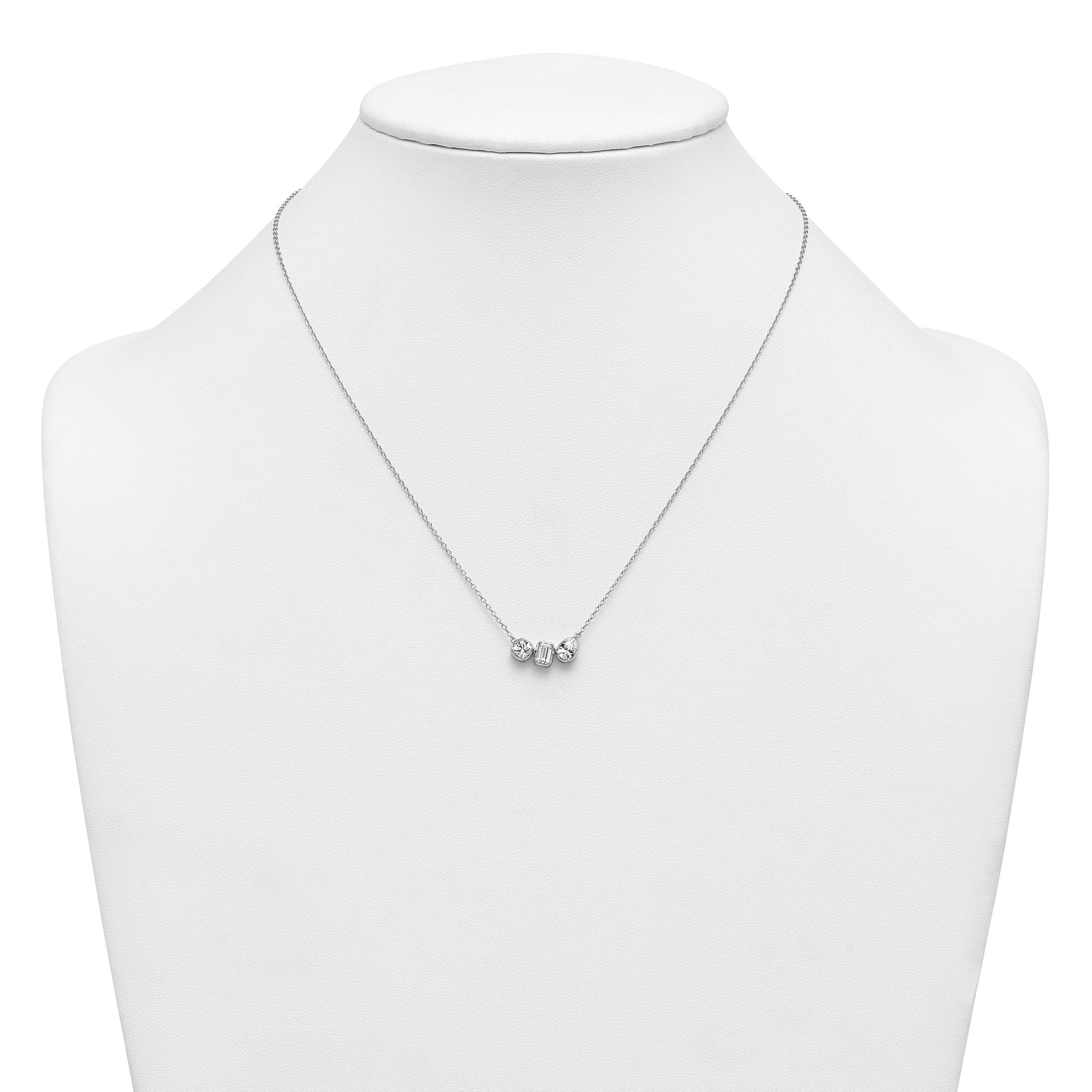 14k White Gold 1 carat Lab Grown Diamond VS+ F+ Complete 18 inch Three Stone Fashion Necklace
