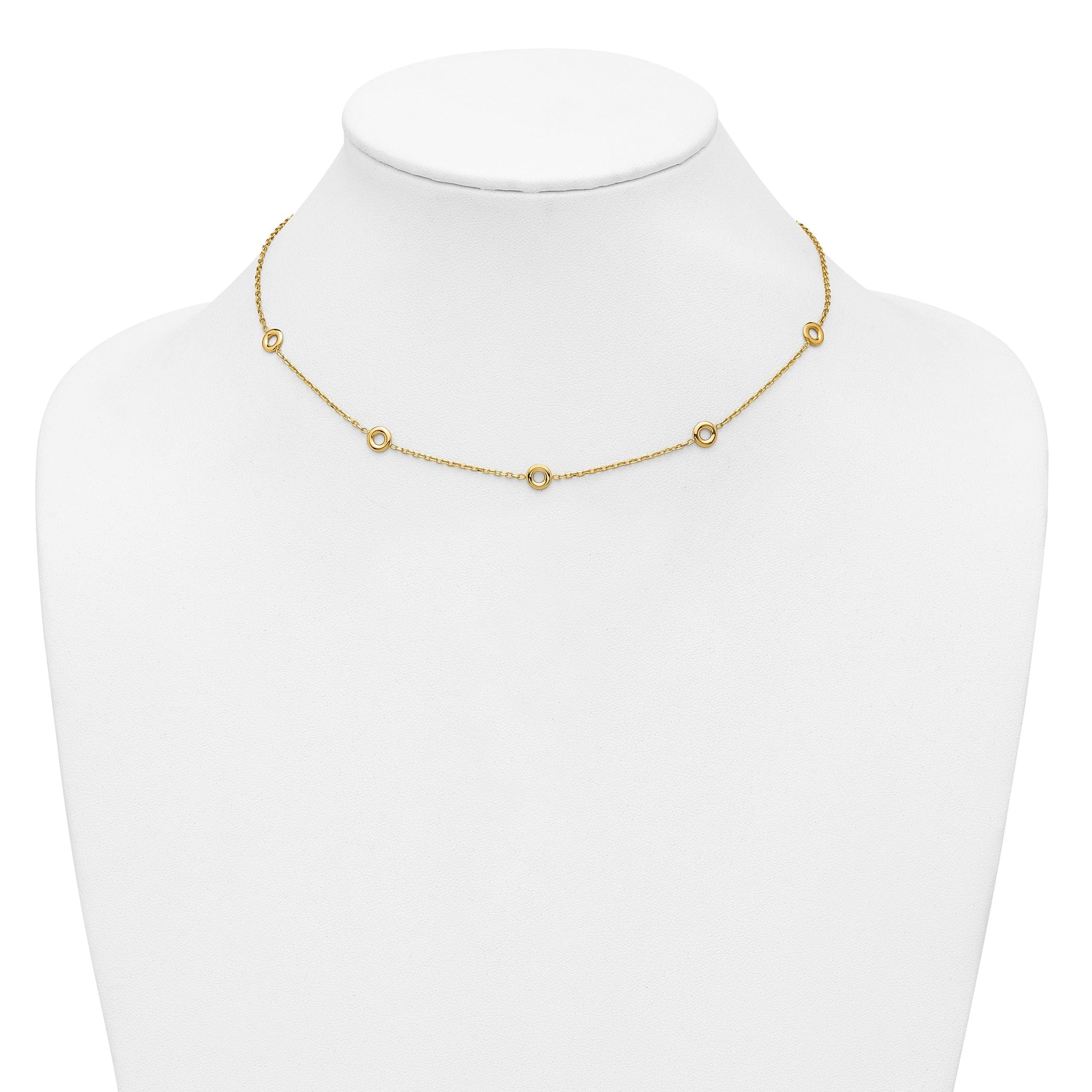 14K Polished Circle Station w/2in Ext. Necklace