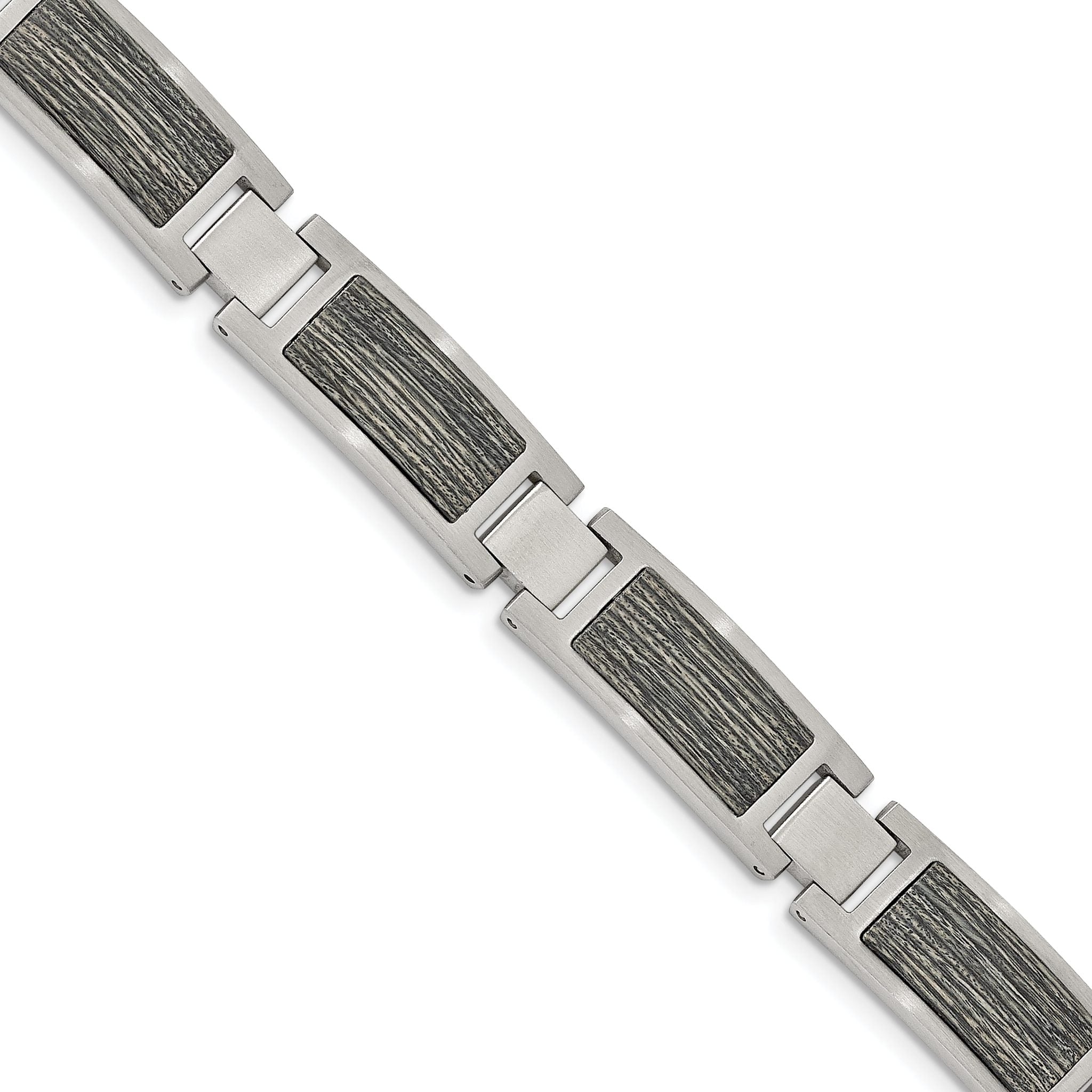 Stainless Steel Brushed with Grey Wood Inlay Link Bracelet for Men Main image