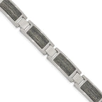 Stainless Steel Brushed with Grey Wood Inlay Link Bracelet for Men