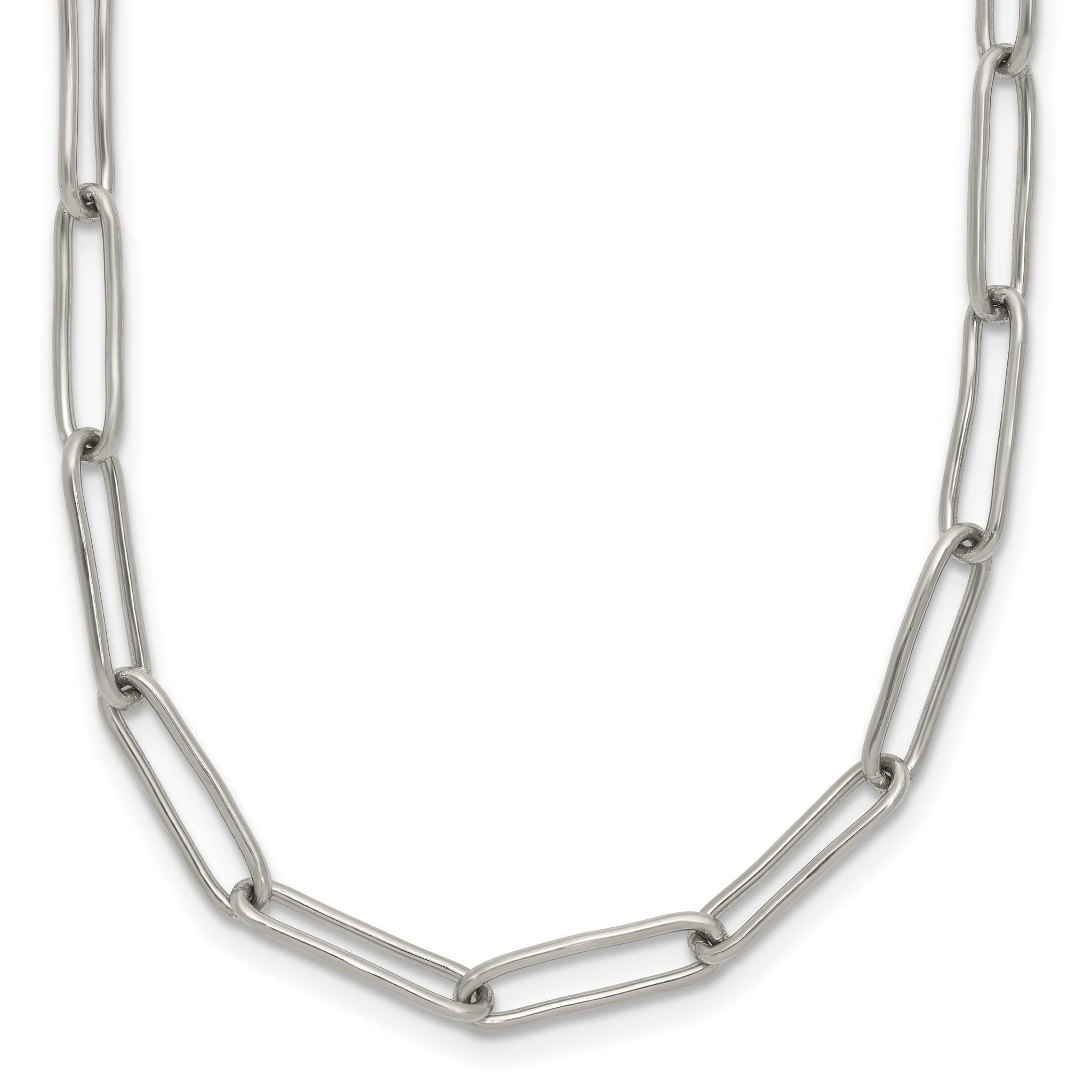 Chisel Stainless Steel Polished Elongated Open Link Paperclip 15 inch Necklace with 2 inch Extension