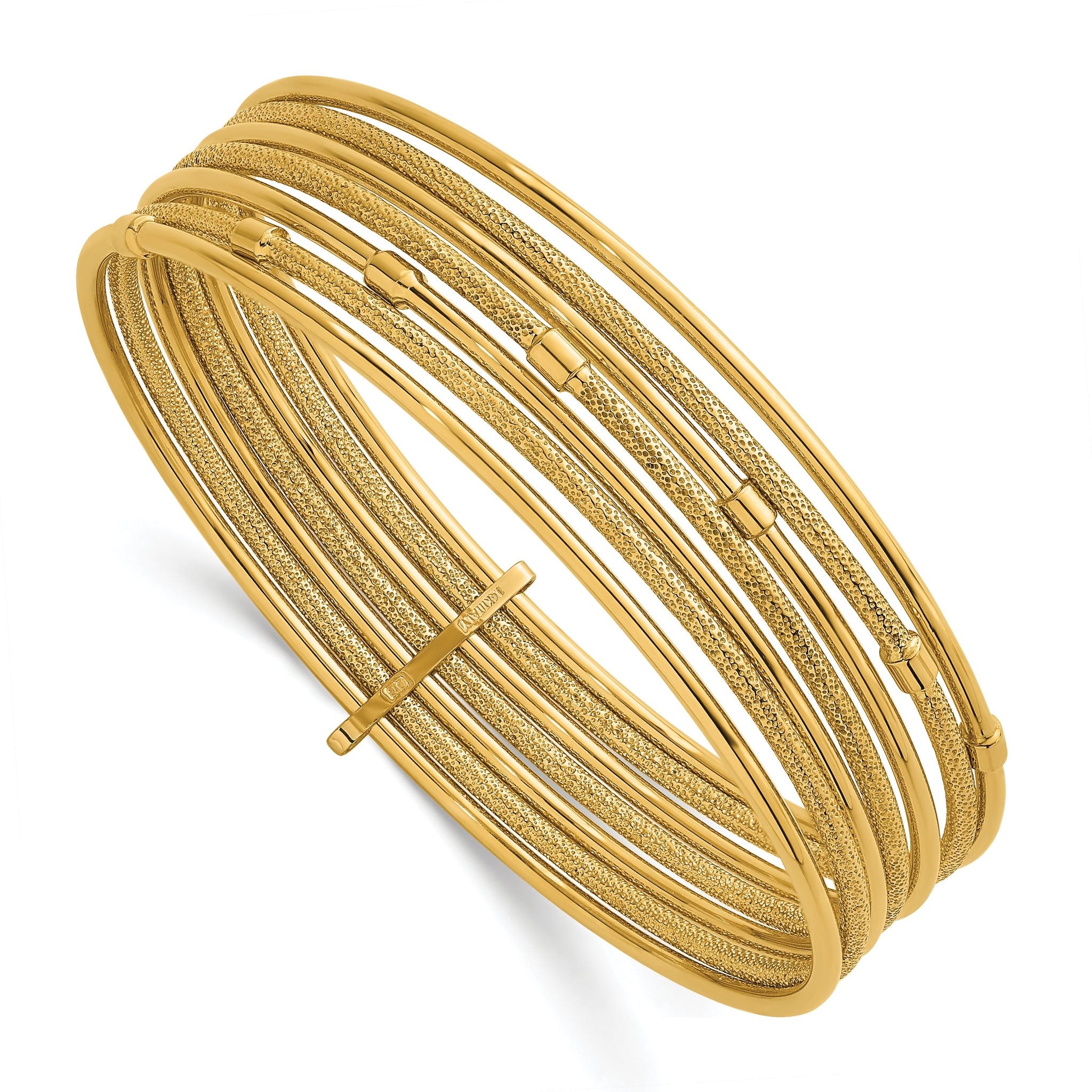 14K Polished and Textured Beaded 7-Strand Slip-On Round Bangle Bracelet Main image