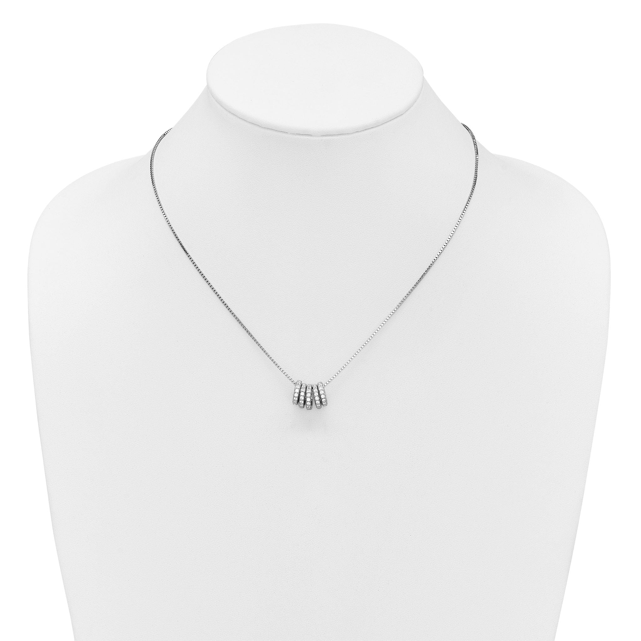 Sterling Silver Rhodium-plated Five Moveable CZ Rings 18 inch with 2 inch Extension Necklace