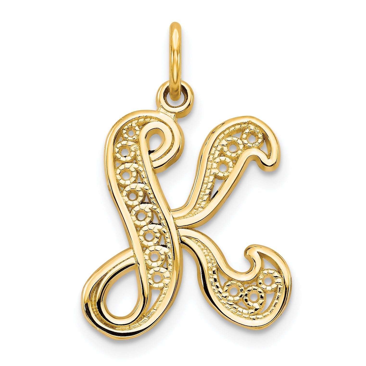 14K Yellow Gold Filigree Letter K Pendant with Polished Finish Elegance Main image