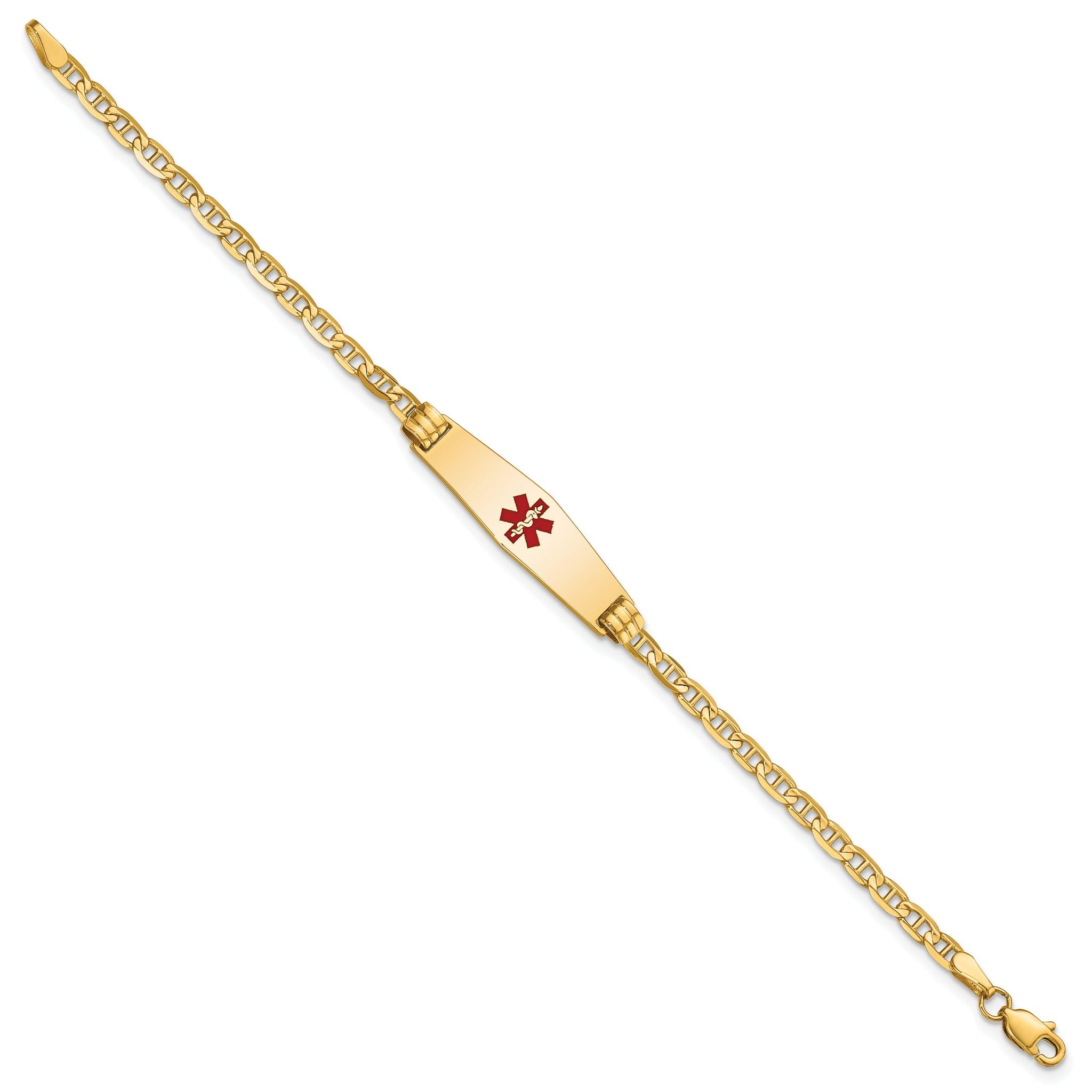 14K Medical Soft Diamond Shape Red Enamel Anchor Link Child ID Bracelet Secondary image