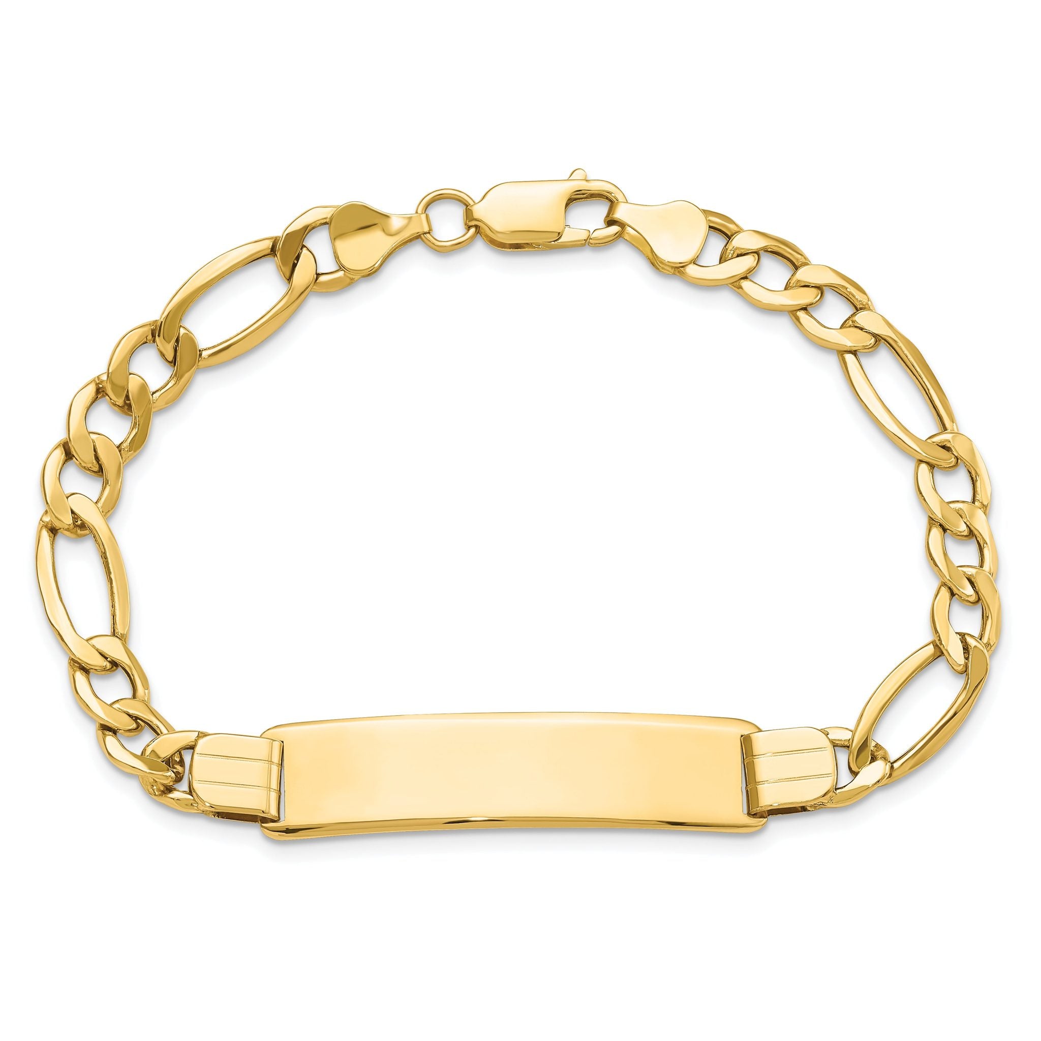 14k Polished Semi-Solid Chain/Solid Plate Figaro Link 37.5x10mm Plate 8 inch ID Bracelet