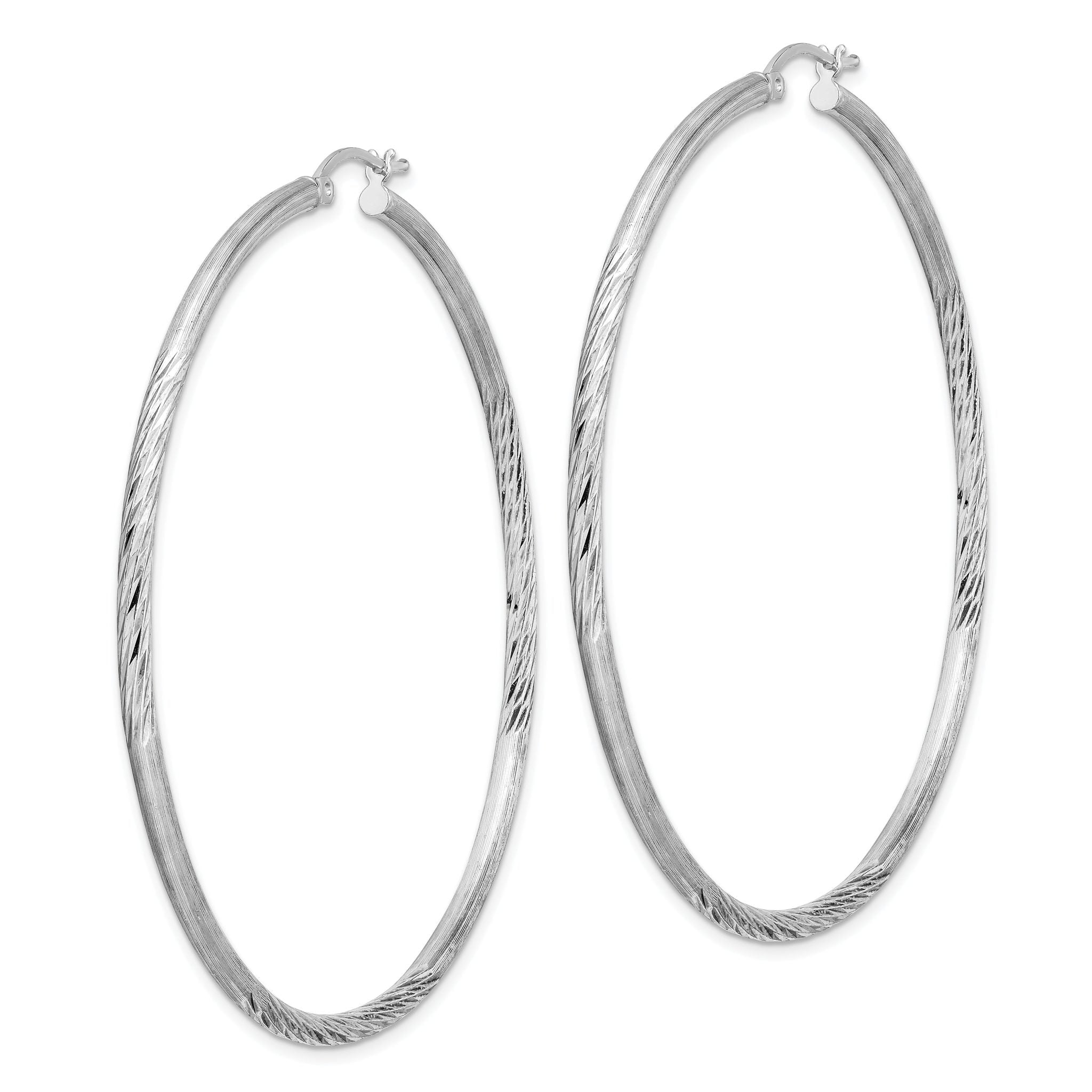 Sterling Silver Rhod-plated 2.5mm Polished/Satin Diamond-cut Hoop Earrings Secondary image