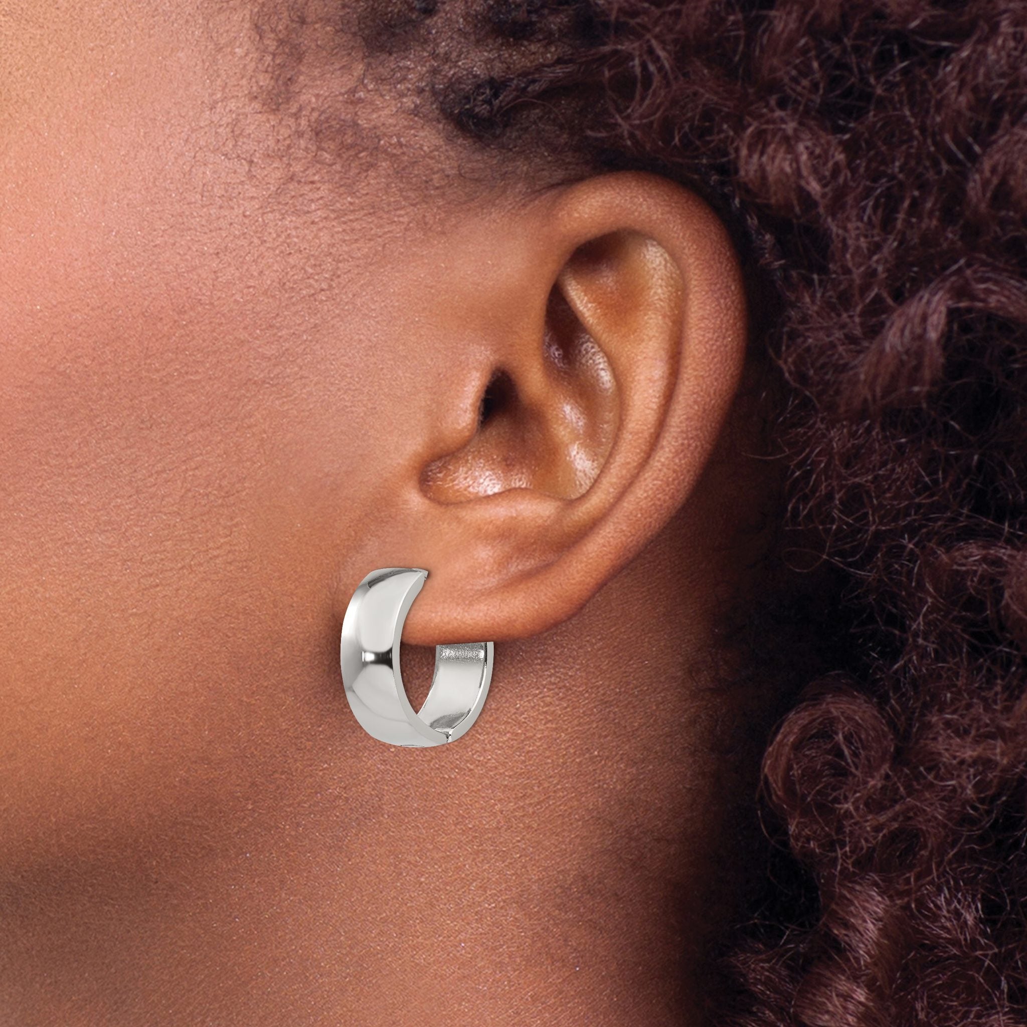 Stainless Steel Polished Hinged Huggie Hoop Earrings