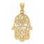 14K Gold Polished Filigree Hamsa Pendant with 3D Detailing
