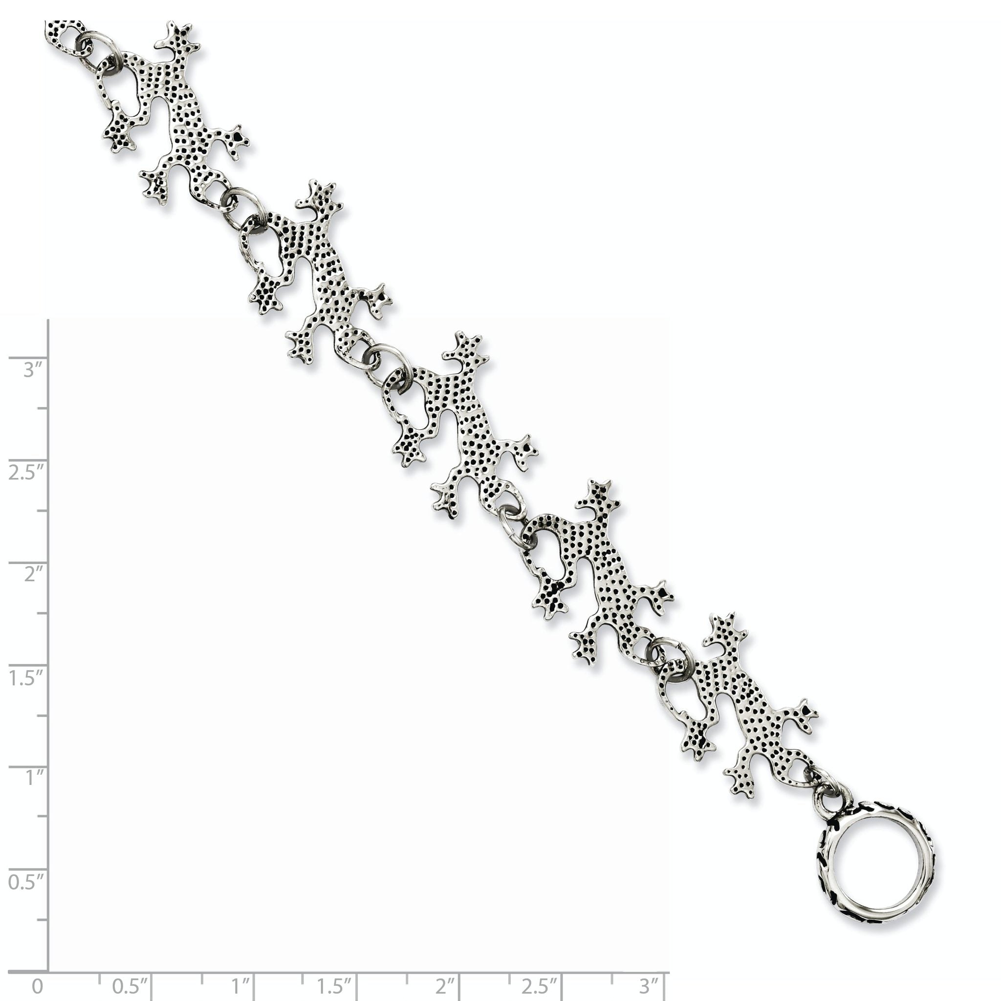 Stainless Steel Polished & Antiqued Lizards Toggle Bracelet for Men