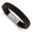 Stainless Steel Brushed Brown Braided Leather Bracelet for Men