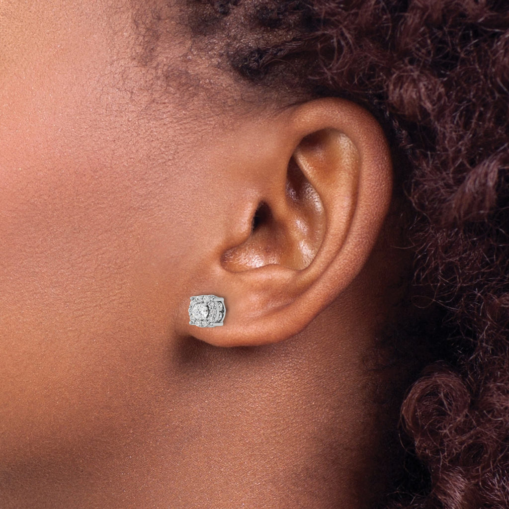 10k White Gold 1 carat Lab Grown Diamond VS/SI+ G+ Complete Round Fashion Halo Post Earrings