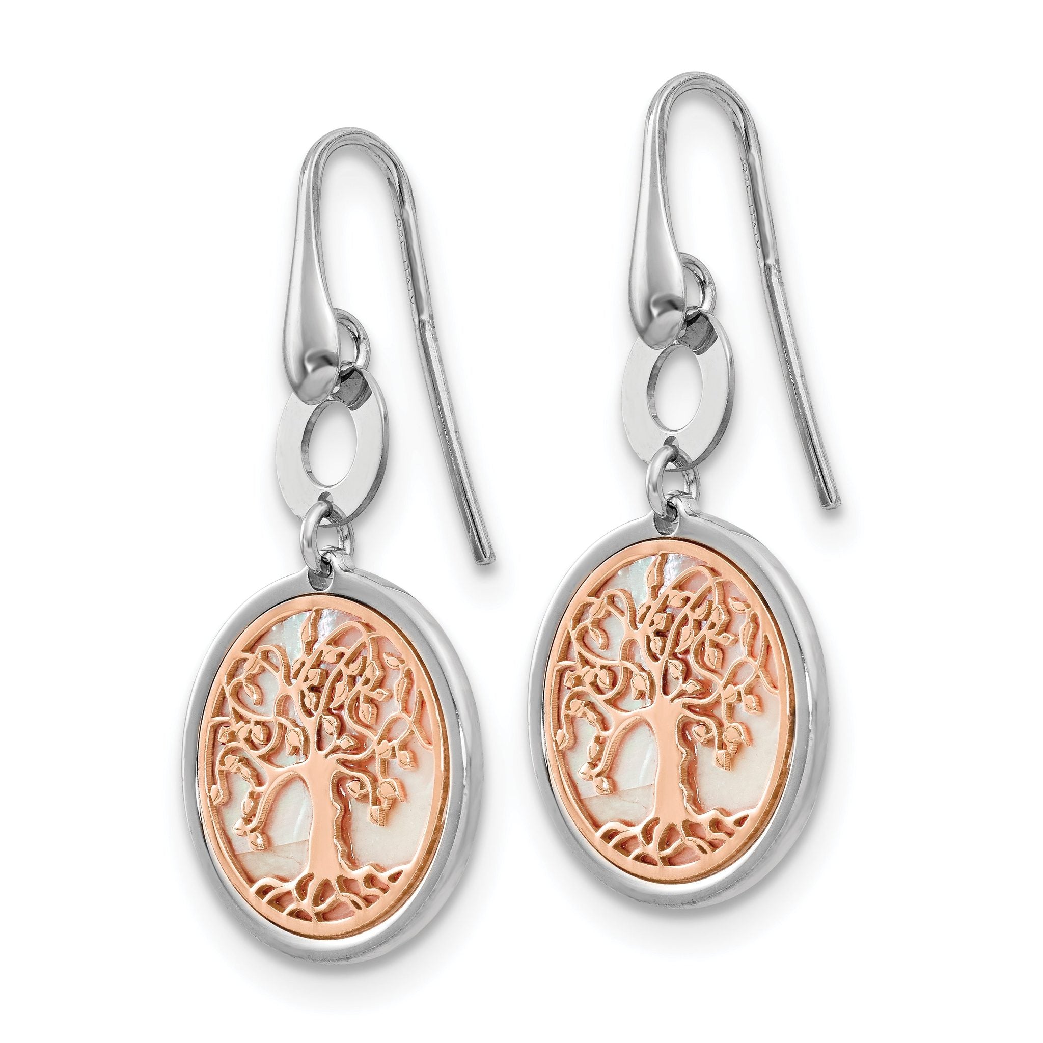 Sterling Silver & Rose-tone MOP Tree of Life Dangle Earrings Secondary image