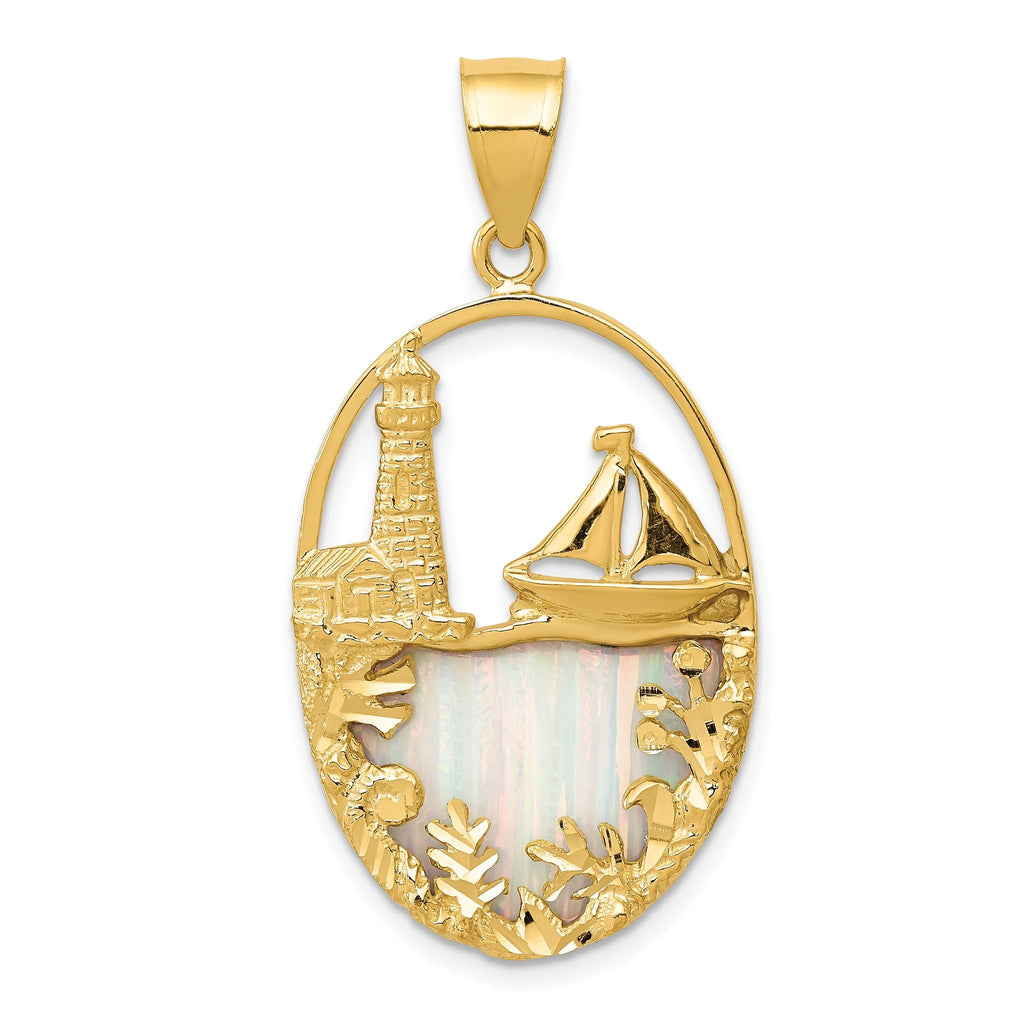 14K Gold Sailboat Pendant with Lab Created Opal  Nautical Themed Elegance
