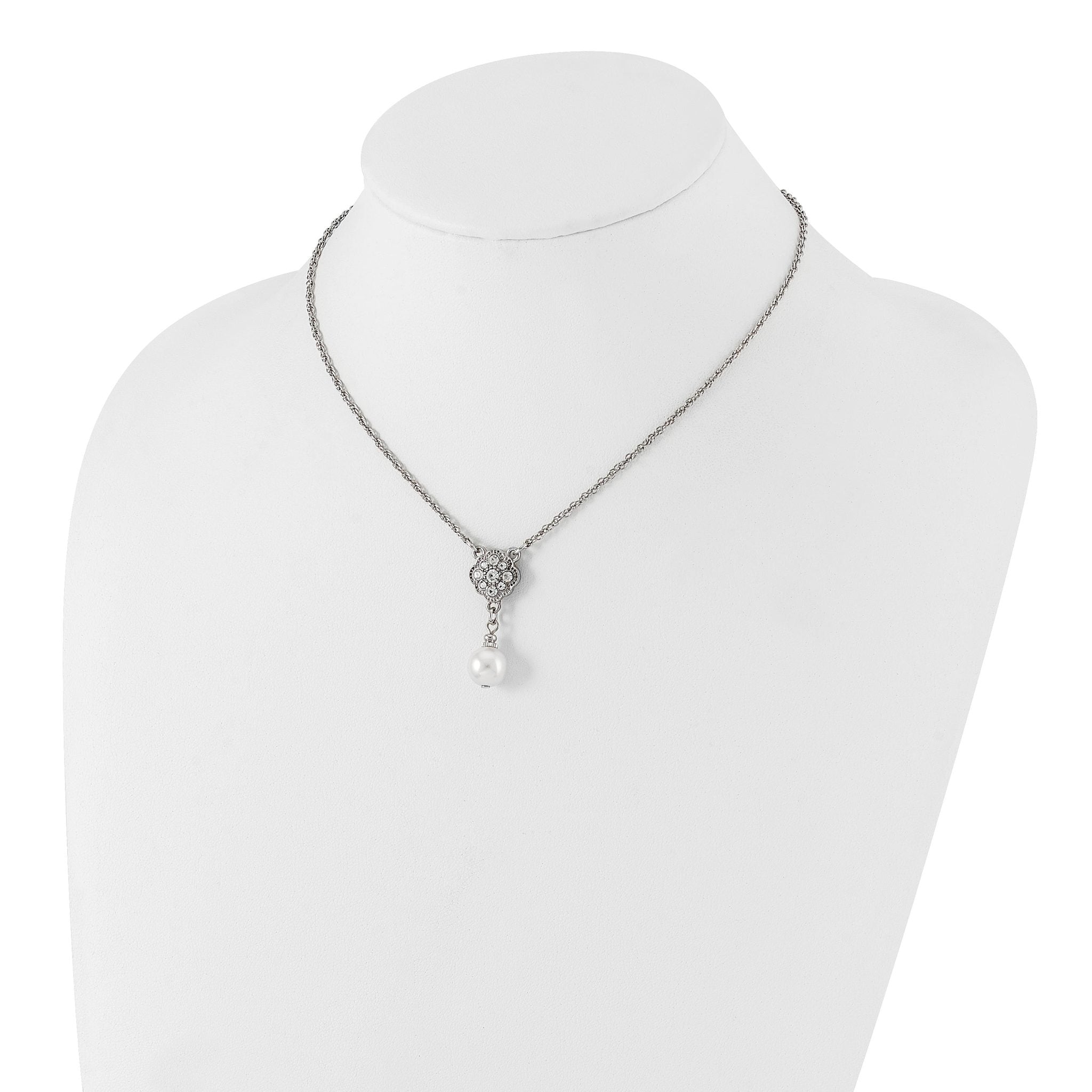 1928 Silver-tone Crystal and Imitation Pearl 16in With  3in ext. Necklace