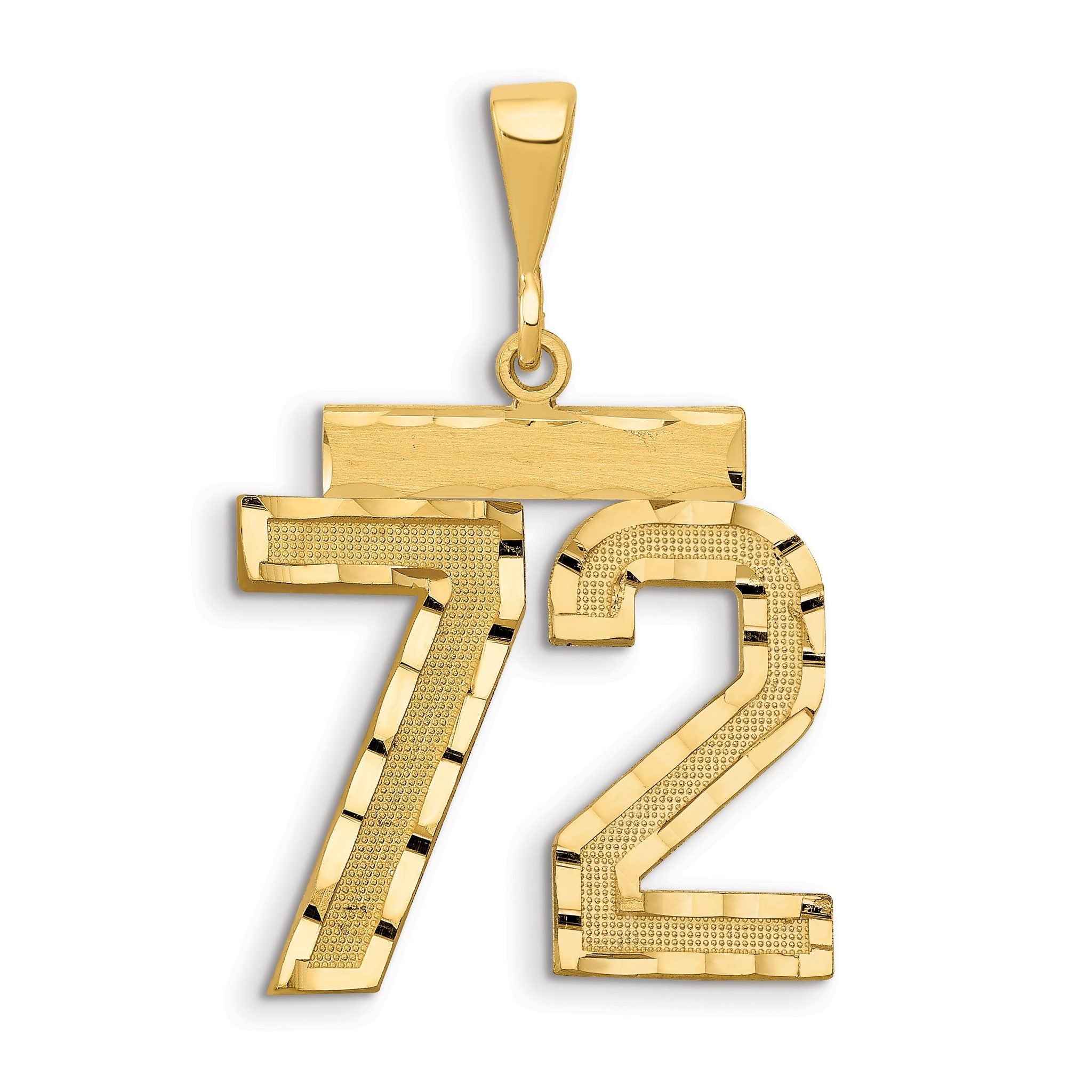 14K Gold Large Diamond-Cut Number 72 Charm with Brushed Finish