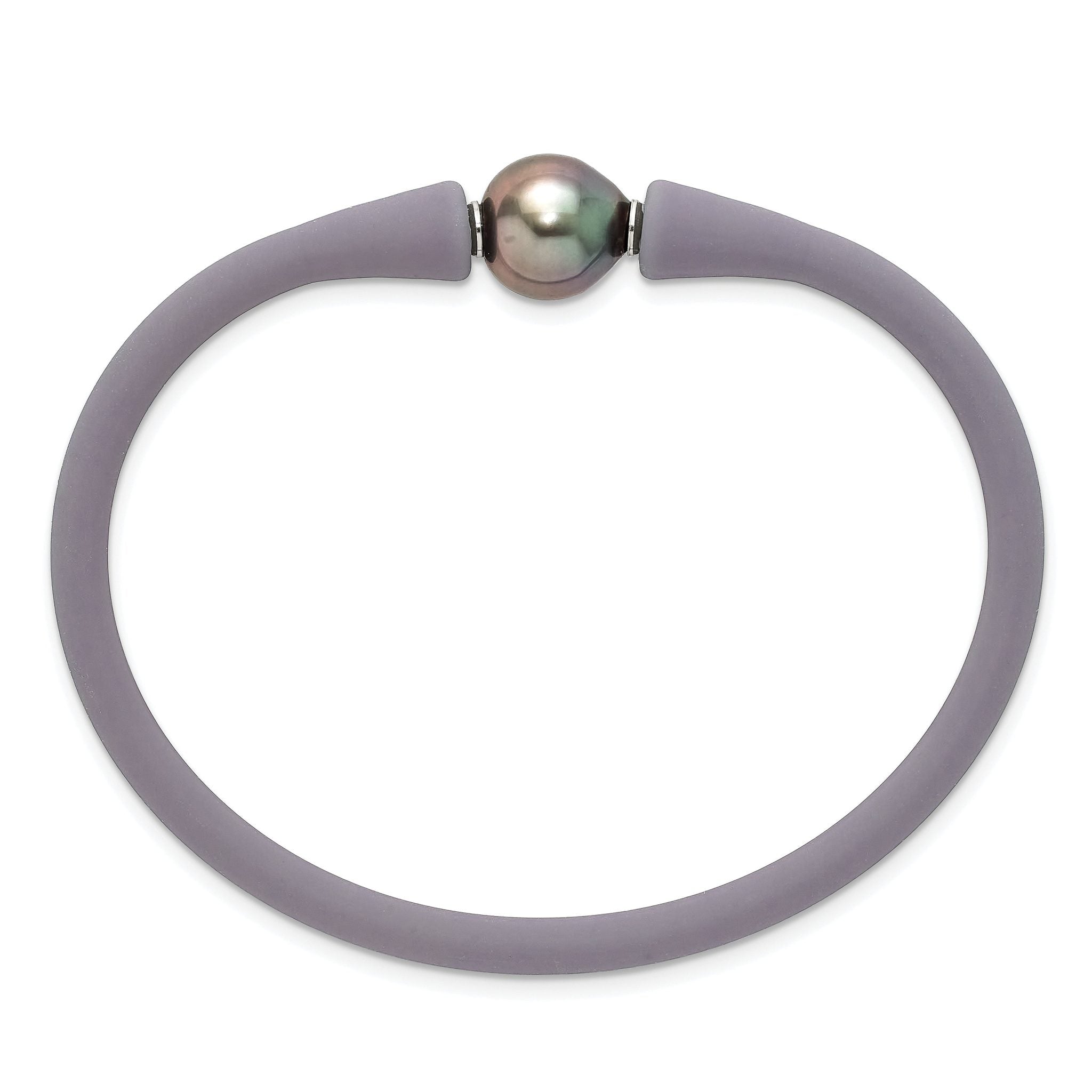 Stainless Steel 10-11mm Black Tahitian Pearl Mauve/Grey Silicone Bracelet Secondary image