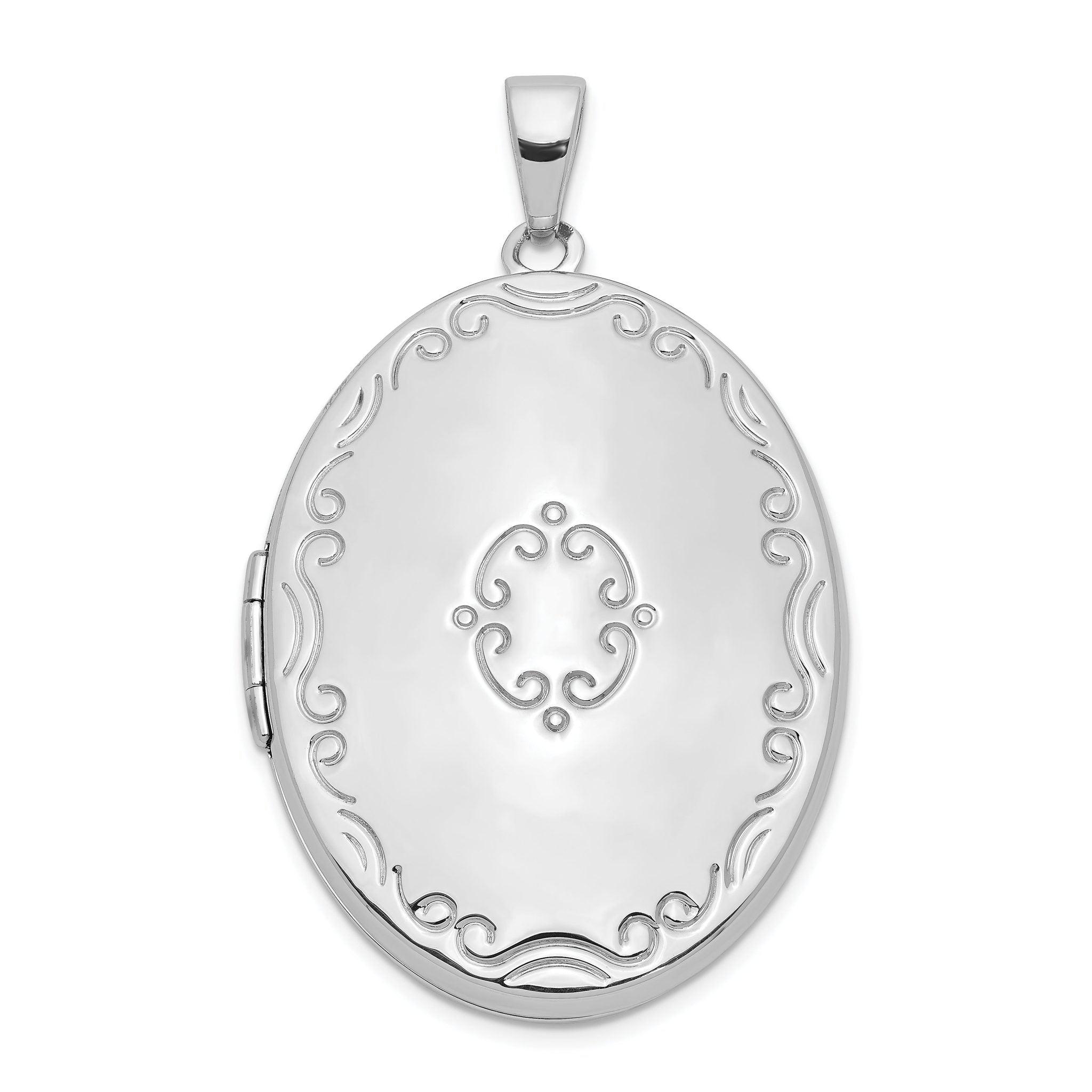 Sterling Silver Rhod-pltd Scroll Border 33mm Oval 4 Photo Family Locket Main image