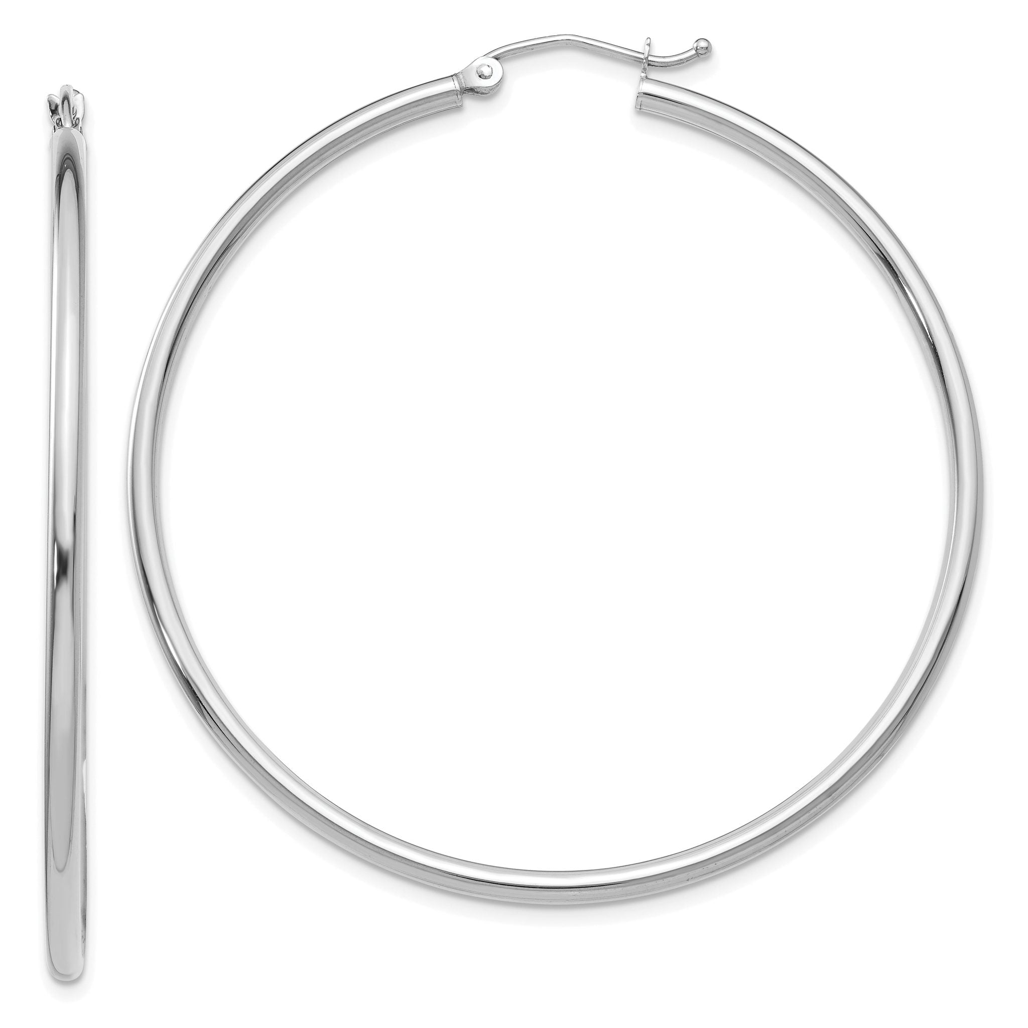 14K White Gold Lightweight Hoop Earrings with Polished Rhodium Finish