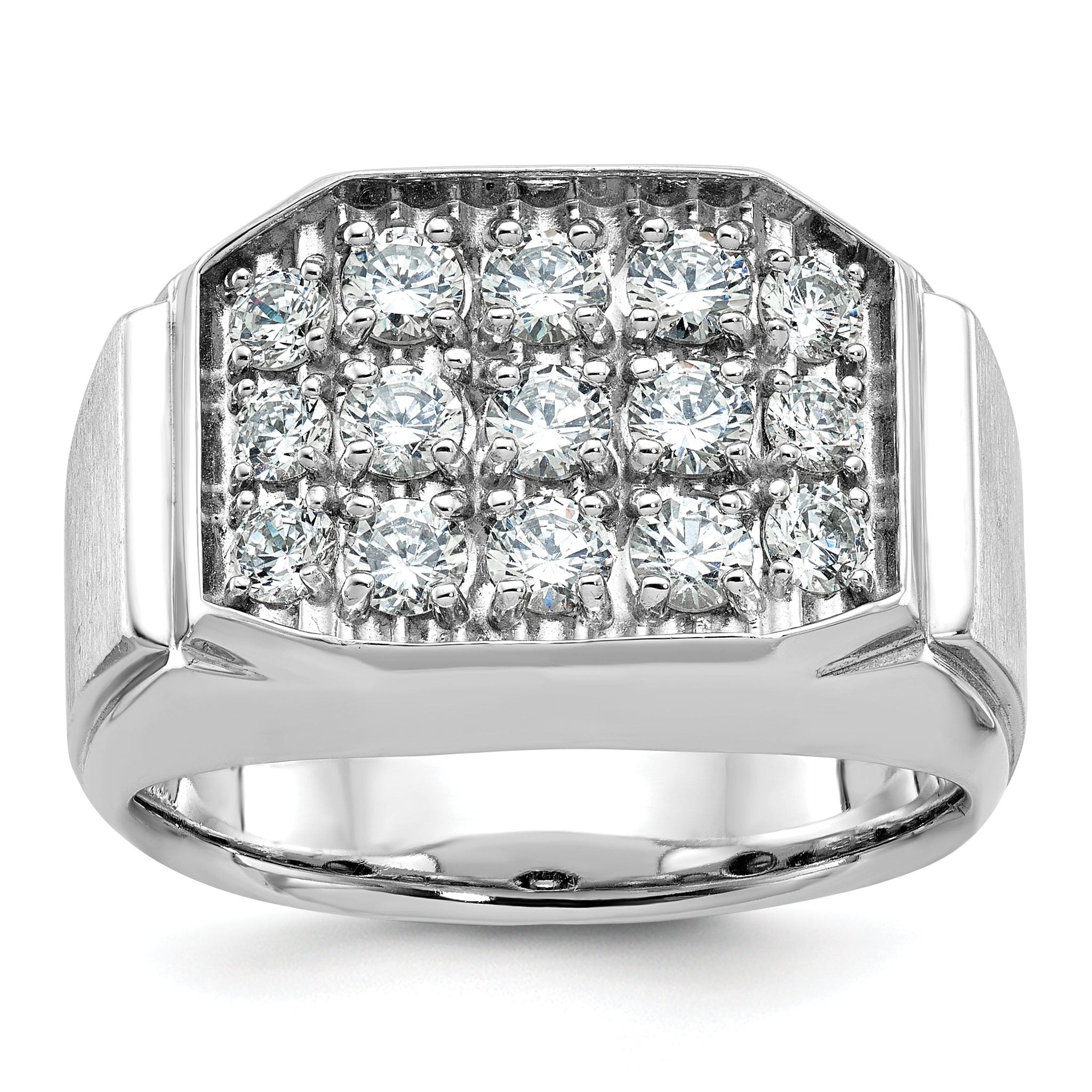 14k White Gold Mens Polished and Satin 1.5 Carat AA Quality Diamond Cluster Ring Main image