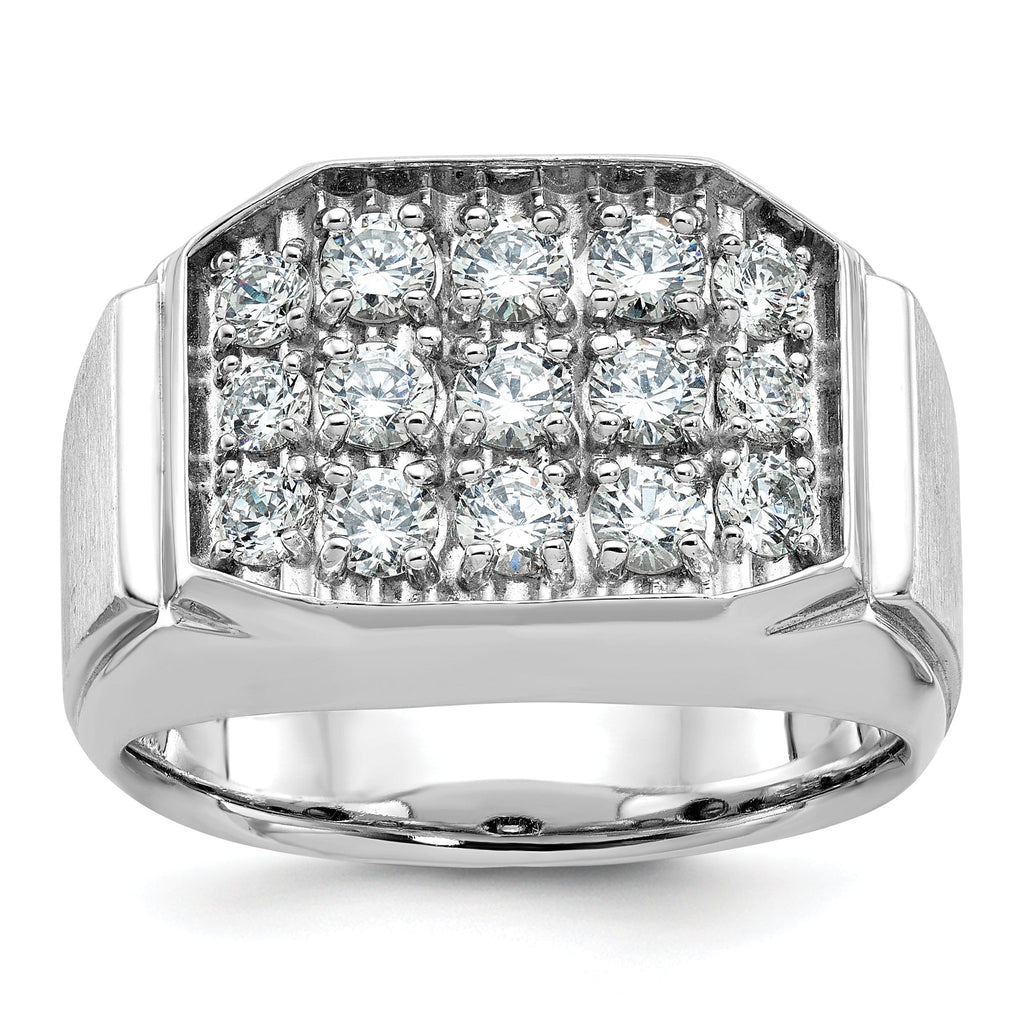 14k White Gold Mens Polished and Satin 1.5 Carat AA Quality Diamond Cluster Ring